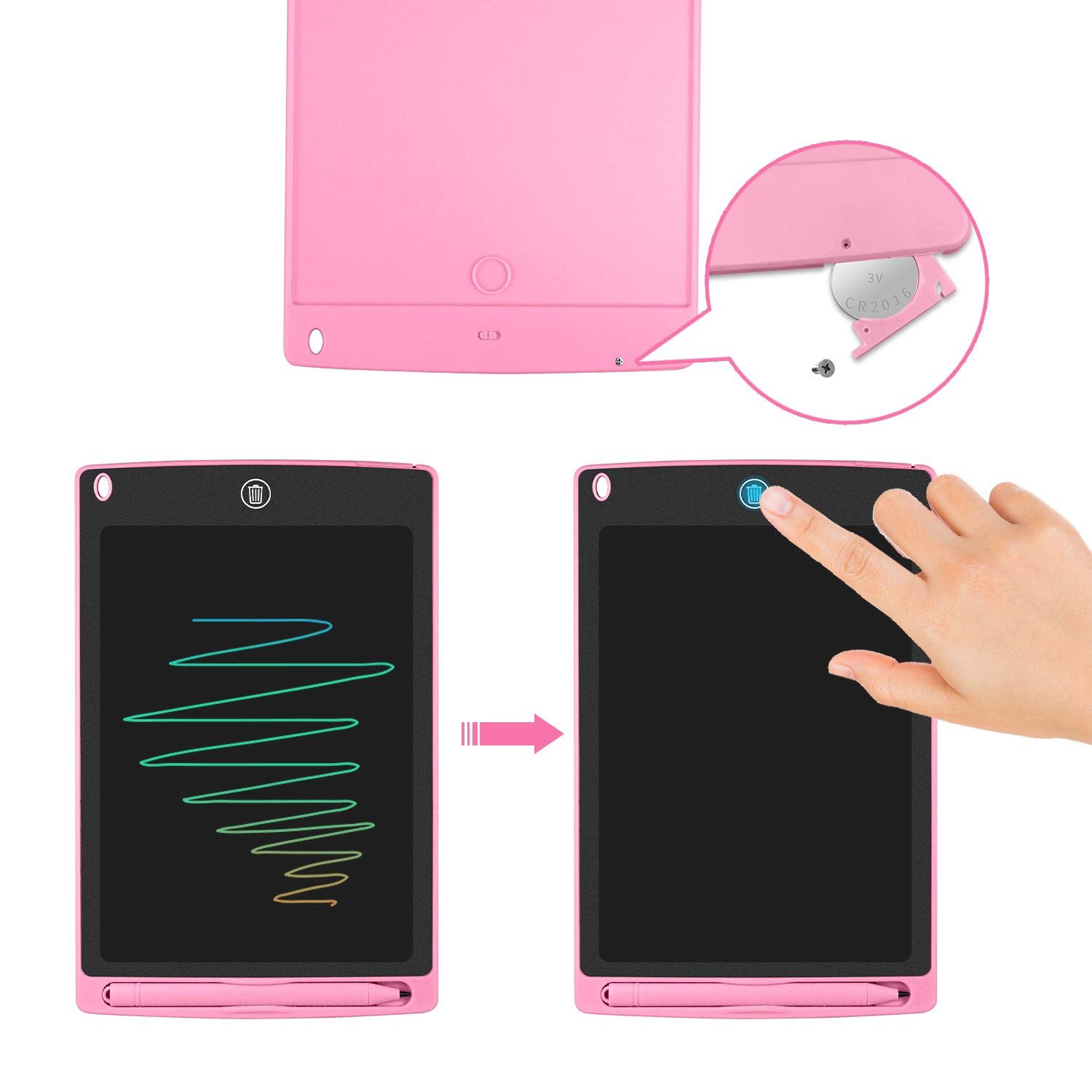 Reusable 8.5” LCD drawing pad for kids. Write, draw, and erase with ease! Safe screen, no radiation, comes with stylus. Fun tool for learning, play, and creativity. For home, school & on-the-go.