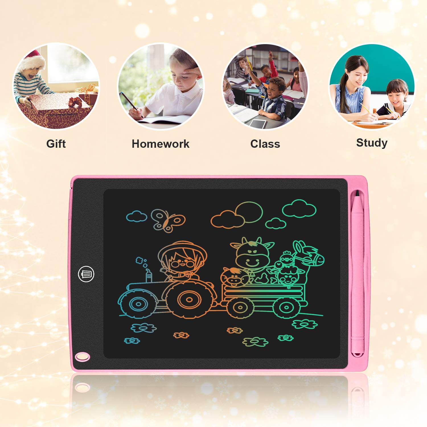 Reusable 8.5” LCD drawing pad for kids. Write, draw, and erase with ease! Safe screen, no radiation, comes with stylus. Fun tool for learning, play, and creativity. For home, school & on-the-go.
