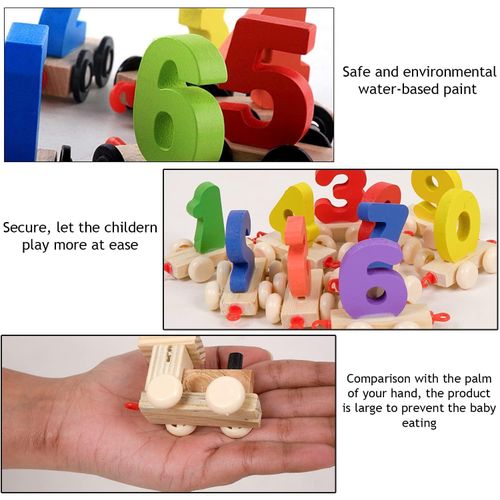 Handicraft Wooden Numeric Puzzle Train for Kids Digits Number 0 to 9 Wooden Number Train for Early Educational Kids