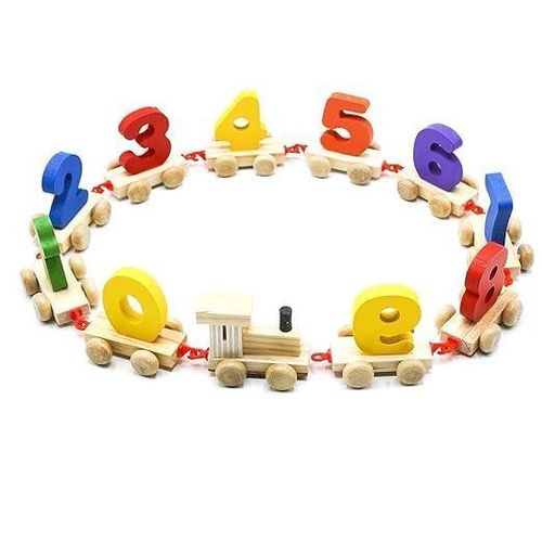 Handicraft Wooden Numeric Puzzle Train for Kids Digits Number 0 to 9 Wooden Number Train for Early Educational Kids