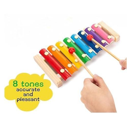 Wooden Xylophone Musical Toy for 3 years + Kids, 8 Rainbow Coloured Keys, Educational Musical Instrument with 2 Mallets