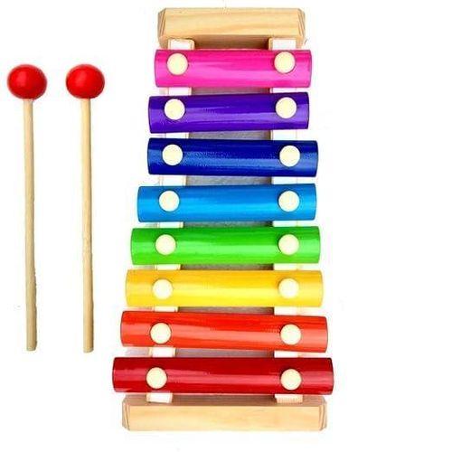 Wooden Xylophone Musical Toy for 3 years + Kids, 8 Rainbow Coloured Keys, Educational Musical Instrument with 2 Mallets