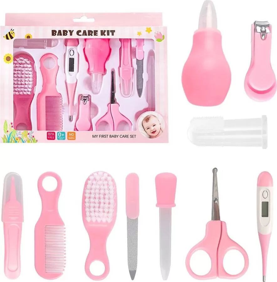 10 In 1 Portable Grooming Kit for New Born Baby - Baby toothbrush, Comb, Thermometer, Nail Clipper, Nasal Aspirator, Nail scissors, Tweezer, Nail File And Medicine dropper For Newborn,Infants,Toddlers