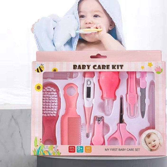 10 In 1 Portable Grooming Kit for New Born Baby - Baby toothbrush, Comb, Thermometer, Nail Clipper, Nasal Aspirator, Nail scissors, Tweezer, Nail File And Medicine dropper For Newborn,Infants,Toddlers