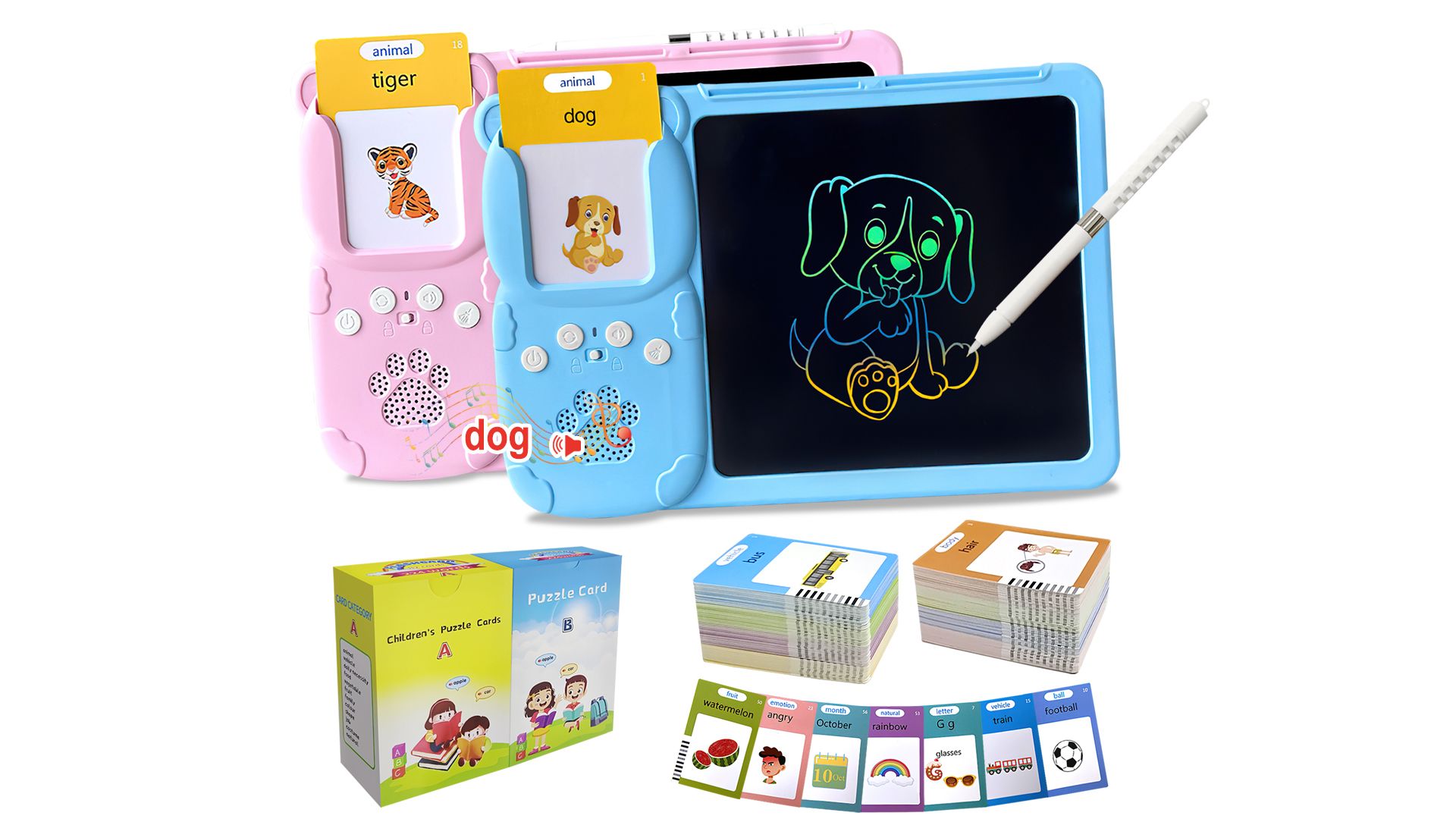 2 in 1 Kids Flash Card Learning Tablet for Toddlers (2–6 Years)  LCD Writing Board with Alphabet, Words & Puzzle Flash Cards