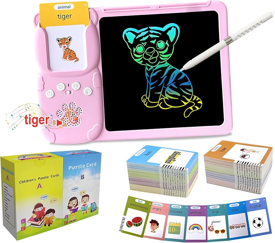 2 in 1 Kids Flash Card Learning Tablet for Toddlers (2–6 Years)  LCD Writing Board with Alphabet, Words & Puzzle Flash Cards