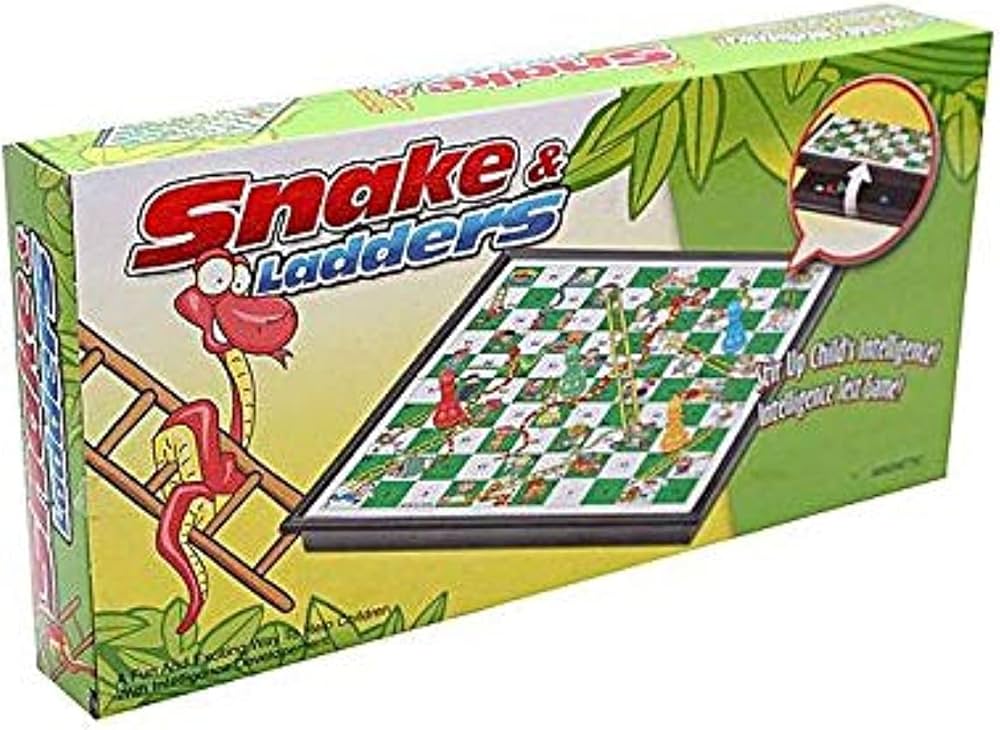 Classic Magnetic Snakes and Ladders Board Game – Traditional Family Fun Strategy Game for Kids and Adults (2-4 Players) - Big Size