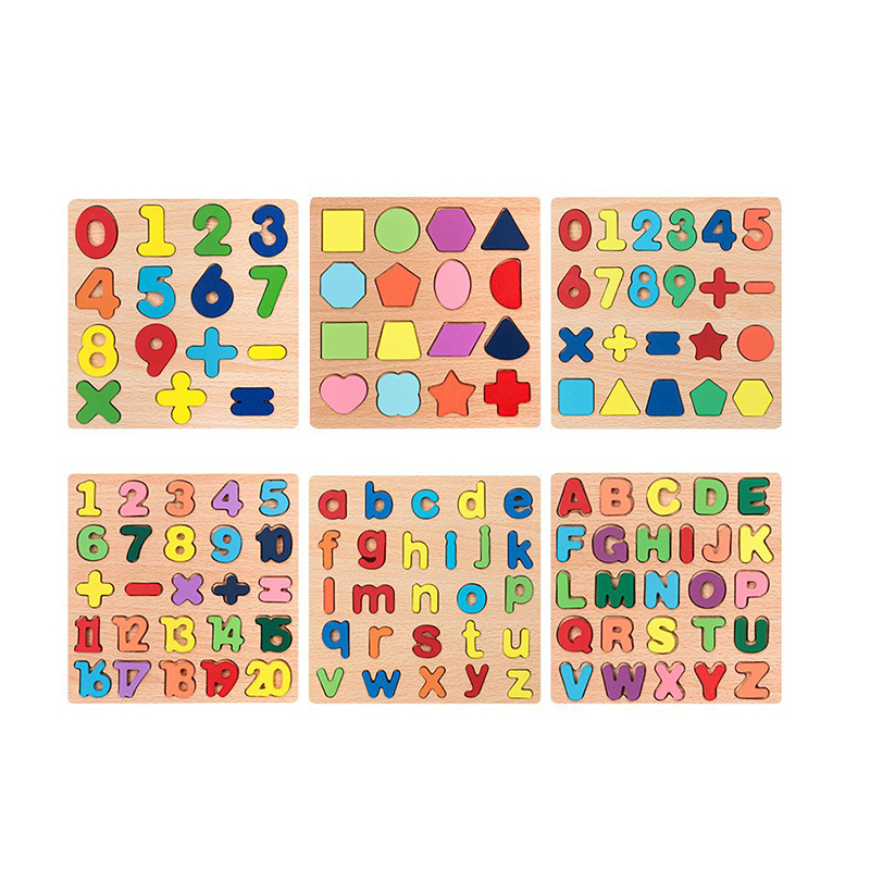 6-in-1 Wooden Educational Puzzle Boards for Kids – Colorful Uppercase & Lowercase Alphabet, Numbers 0–20, Math Symbols, Shapes & Cognitive Montessori Learning Toys – Early Literacy And Numeracy