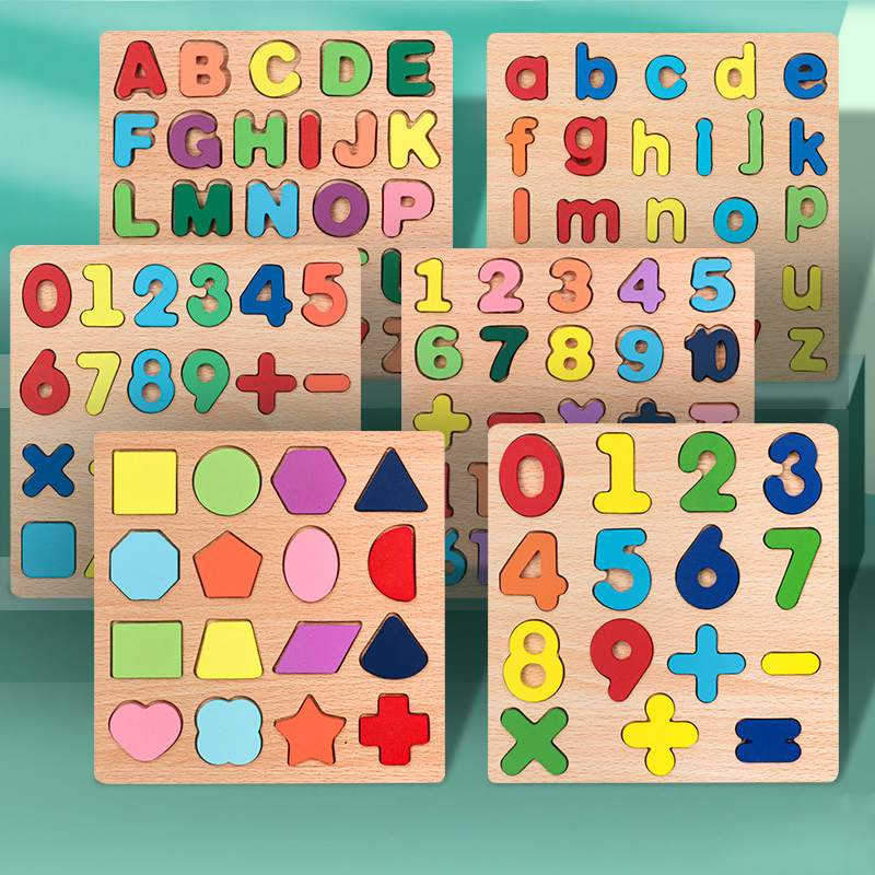 6-in-1 Wooden Educational Puzzle Boards for Kids – Colorful Uppercase & Lowercase Alphabet, Numbers 0–20, Math Symbols, Shapes & Cognitive Montessori Learning Toys – Early Literacy And Numeracy