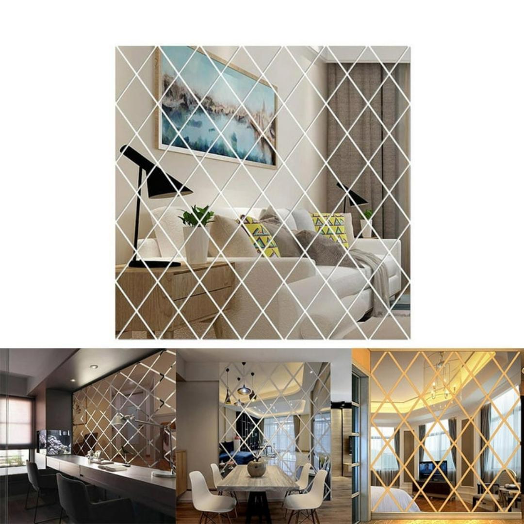 Diamond shape Acrylic Mirrors
 
◇ DIY peel and stick 
◇Sold per packet 36pcs
◇suitable for smooth surfaces 
covers an area of 50*100 cm
 Available in  silver only