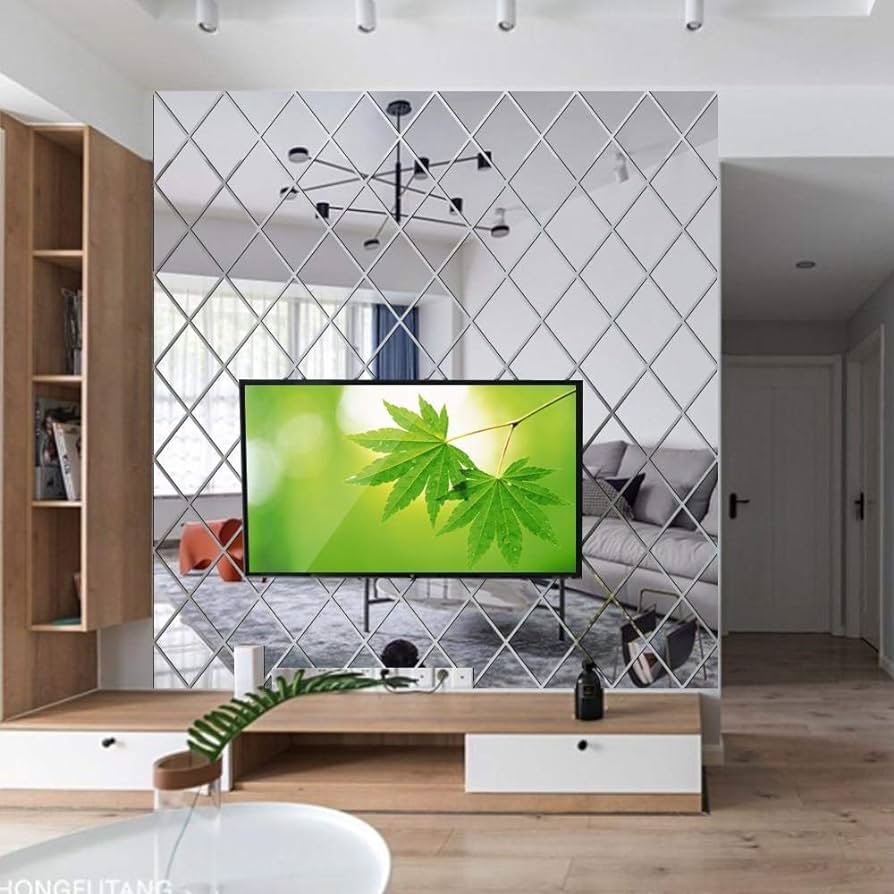 Diamond shape Acrylic Mirrors DIY peel and stick Sold per packet 36pcs suitable for smooth surfaces covers an area of 50*100 cm Available in  silver only Wall Mirror Sticky Mirror Mounted on Walls