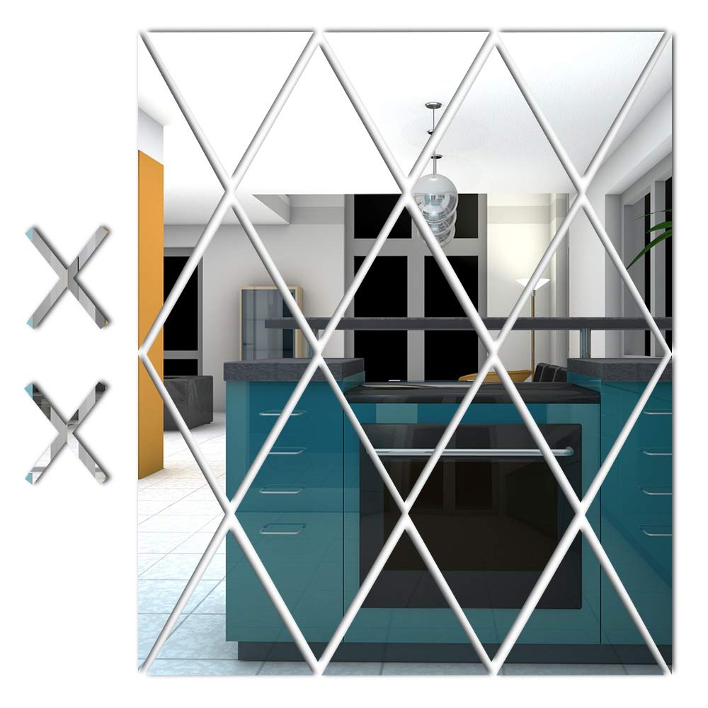 Diamond shape Acrylic Mirrors DIY peel and stick Sold per packet 36pcs suitable for smooth surfaces covers an area of 50*100 cm Available in  silver only Wall Mirror Sticky Mirror Mounted on Walls