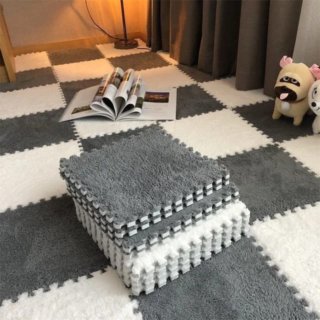 NEW PRODUCT ALERT! Plush foam interlocking floor mats Interlocking design for easy assembly Suitable for indoor spaces like playrooms, gyms, living rooms and workshops Provides cushioning and comfort