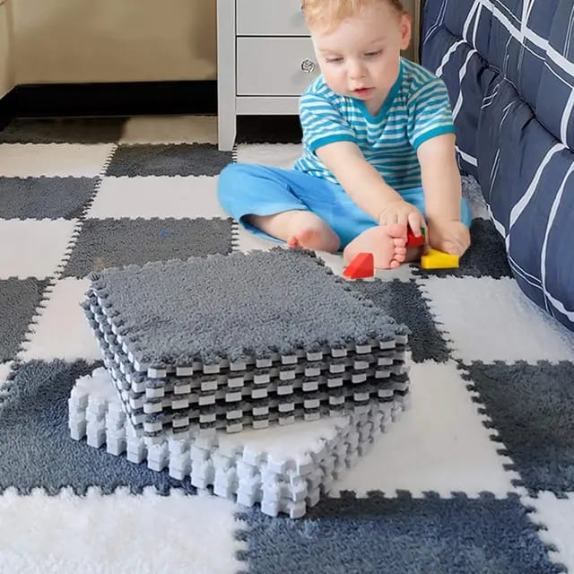 NEW PRODUCT ALERT! Plush foam interlocking floor mats Interlocking design for easy assembly Suitable for indoor spaces like playrooms, gyms, living rooms and workshops Provides cushioning and comfort