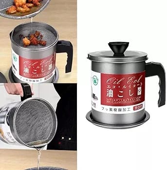 Stainless Steel Oil Filter 1.7L Leak Proof  Oil Sieve Container Jar The pot body is made of cold rolled sheet, this special material is resistant to corrosion and high temperatures Non slip and easy t