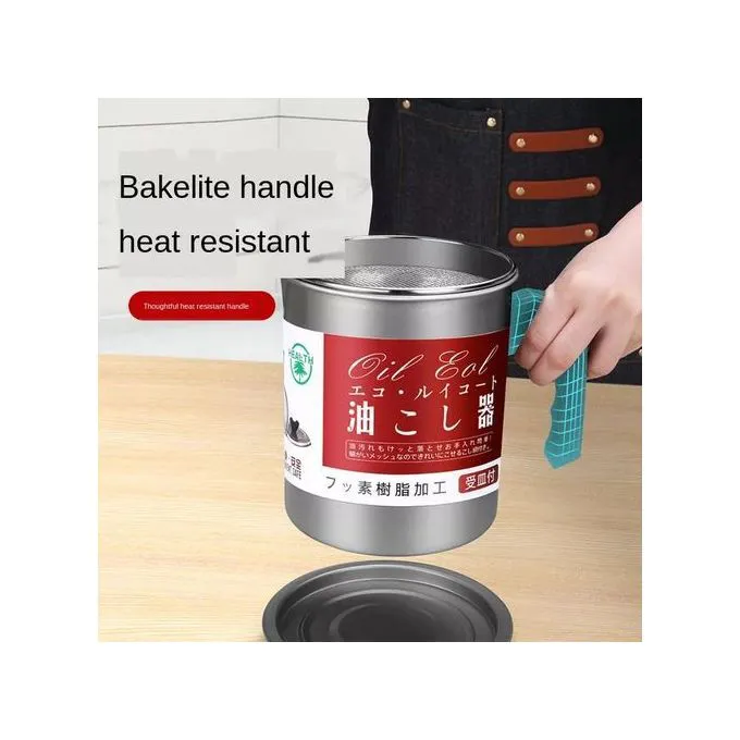 Stainless Steel Oil Filter 1.7L Leak Proof  Oil Sieve Container Jar The pot body is made of cold rolled sheet, this special material is resistant to corrosion and high temperatures Non slip and easy t