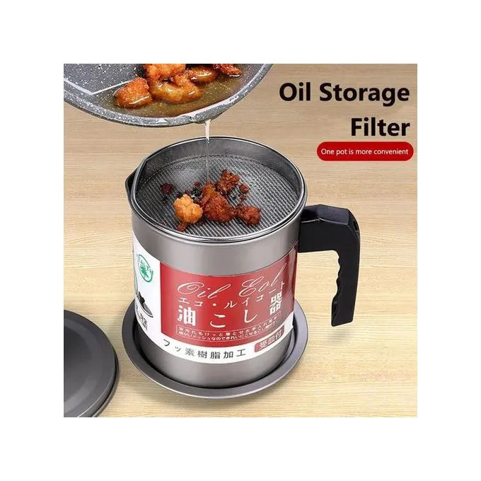 Stainless Steel Oil Filter 1.7L Leak Proof  Oil Sieve Container Jar The pot body is made of cold rolled sheet, this special material is resistant to corrosion and high temperatures Non slip and easy t