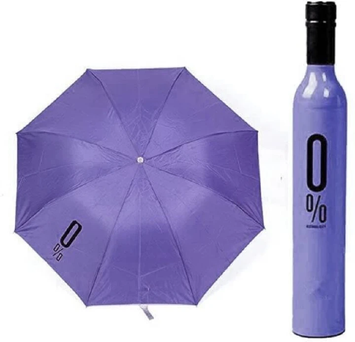 Wine Bottle Design Folding Umbrellas Windproof Travel Umbrellas for Rain - Covers 2/3 people when fully opened, Lightweight, Strong, Compact for Men & Women