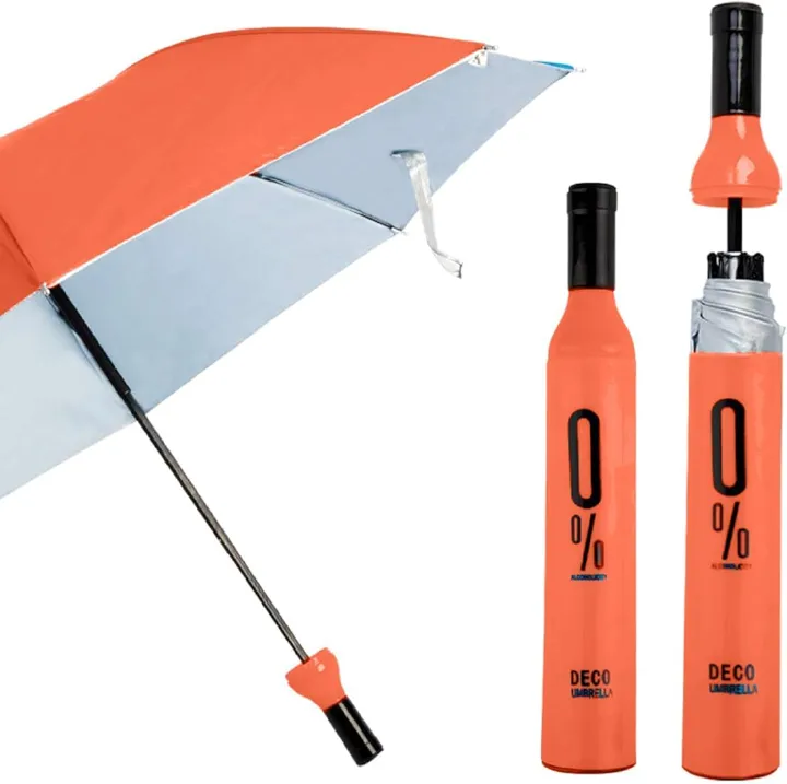 Wine Bottle Design Folding Umbrellas Windproof Travel Umbrellas for Rain - Covers 2/3 people when fully opened, Lightweight, Strong, Compact for Men & Women