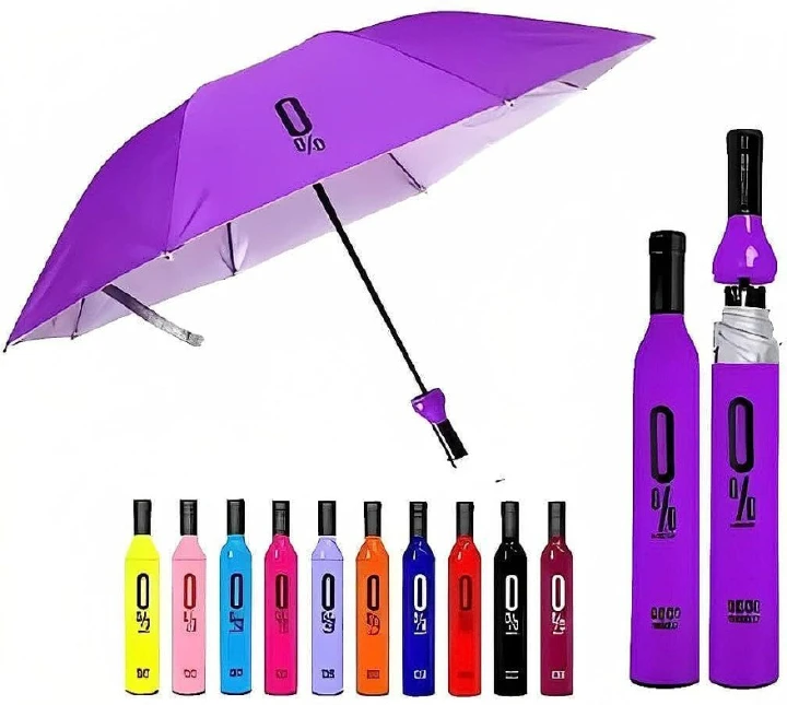 Wine Bottle Design Folding Umbrellas Windproof Travel Umbrellas for Rain - Covers 2/3 people when fully opened, Lightweight, Strong, Compact for Men & Women