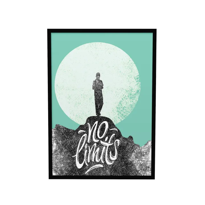 No Limits Motivational Wall Decor Poster Ready to Hang Framed Art Poster Painting a4 size black Frame
