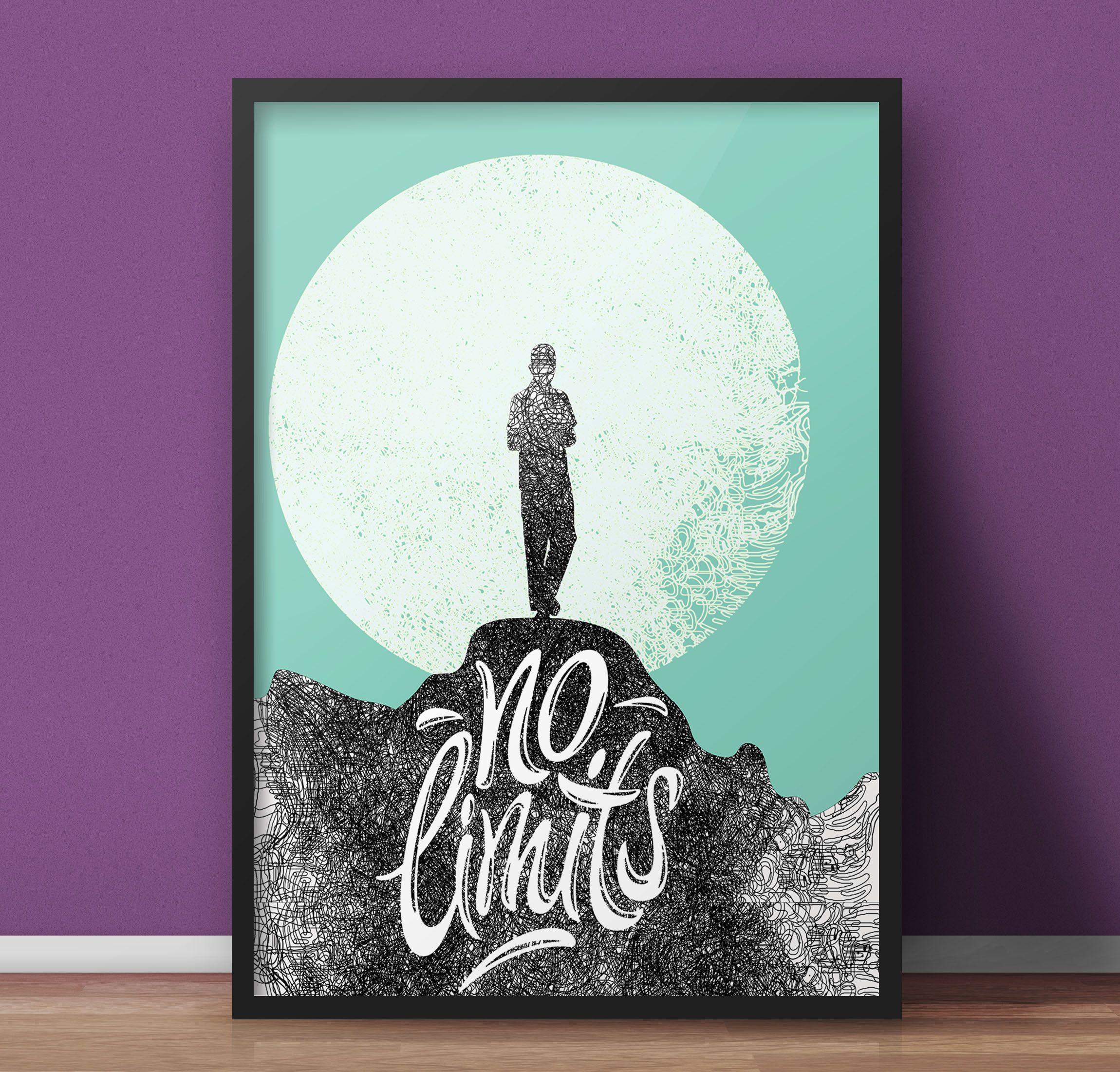 No Limits Motivational Wall Decor Poster Ready to Hang Framed Art Poster Painting a4 size black Frame