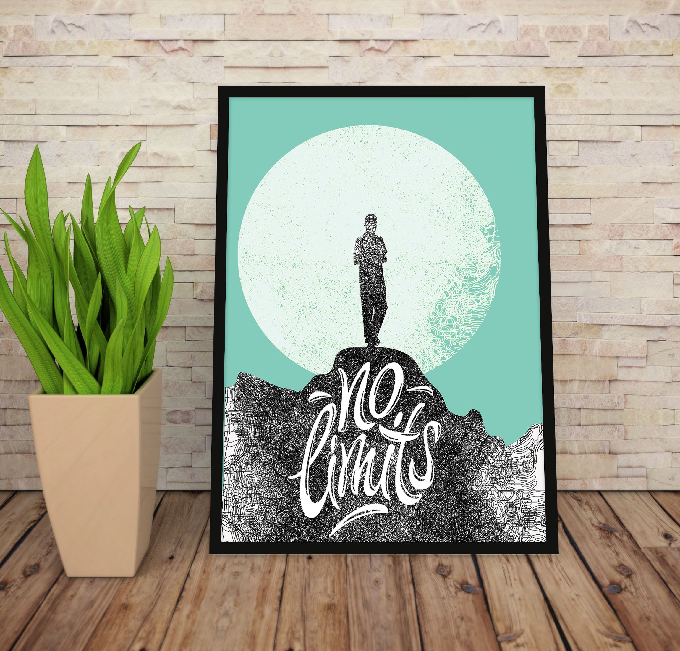No Limits Motivational Wall Decor Poster Ready to Hang Framed Art Poster Painting a4 size black Frame