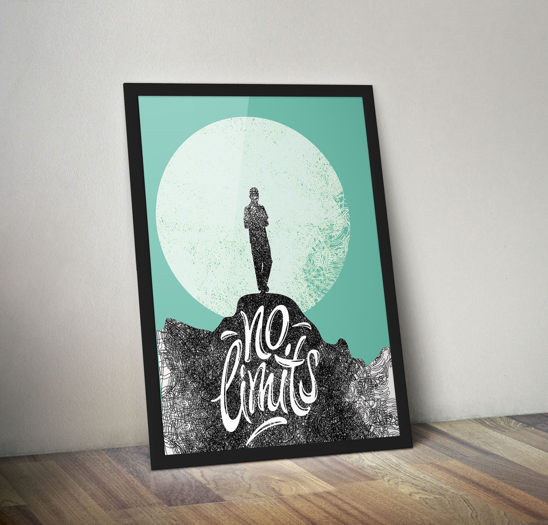 No Limits Motivational Wall Decor Poster Ready to Hang Framed Art Poster Painting a4 size black Frame