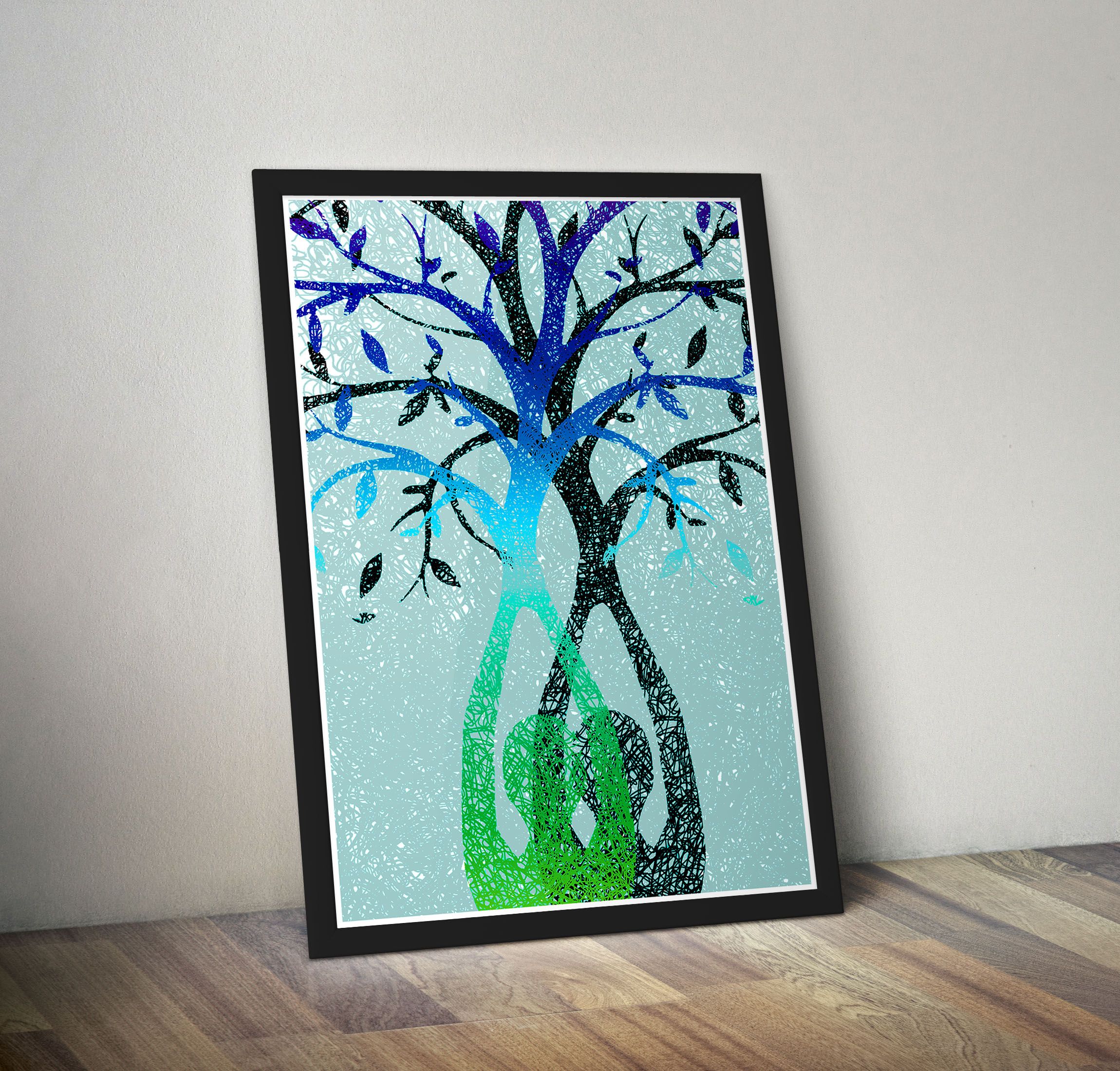 Yoga Tree of Life Wall Decor Framed A3 all Art Poster Framed Black Poster A4 Size Quote Never Give up
