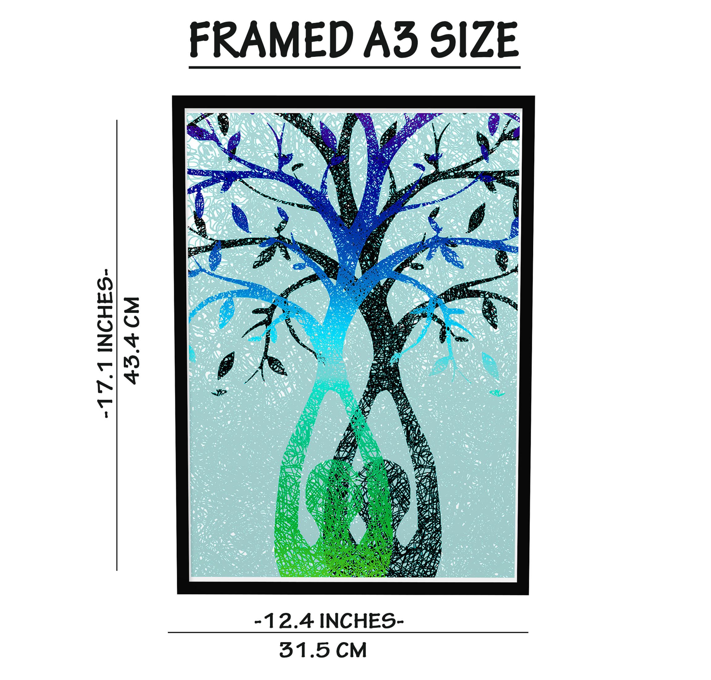 Yoga Tree of Life Wall Decor Framed A3 all Art Poster Framed Black Poster A4 Size Quote Never Give up