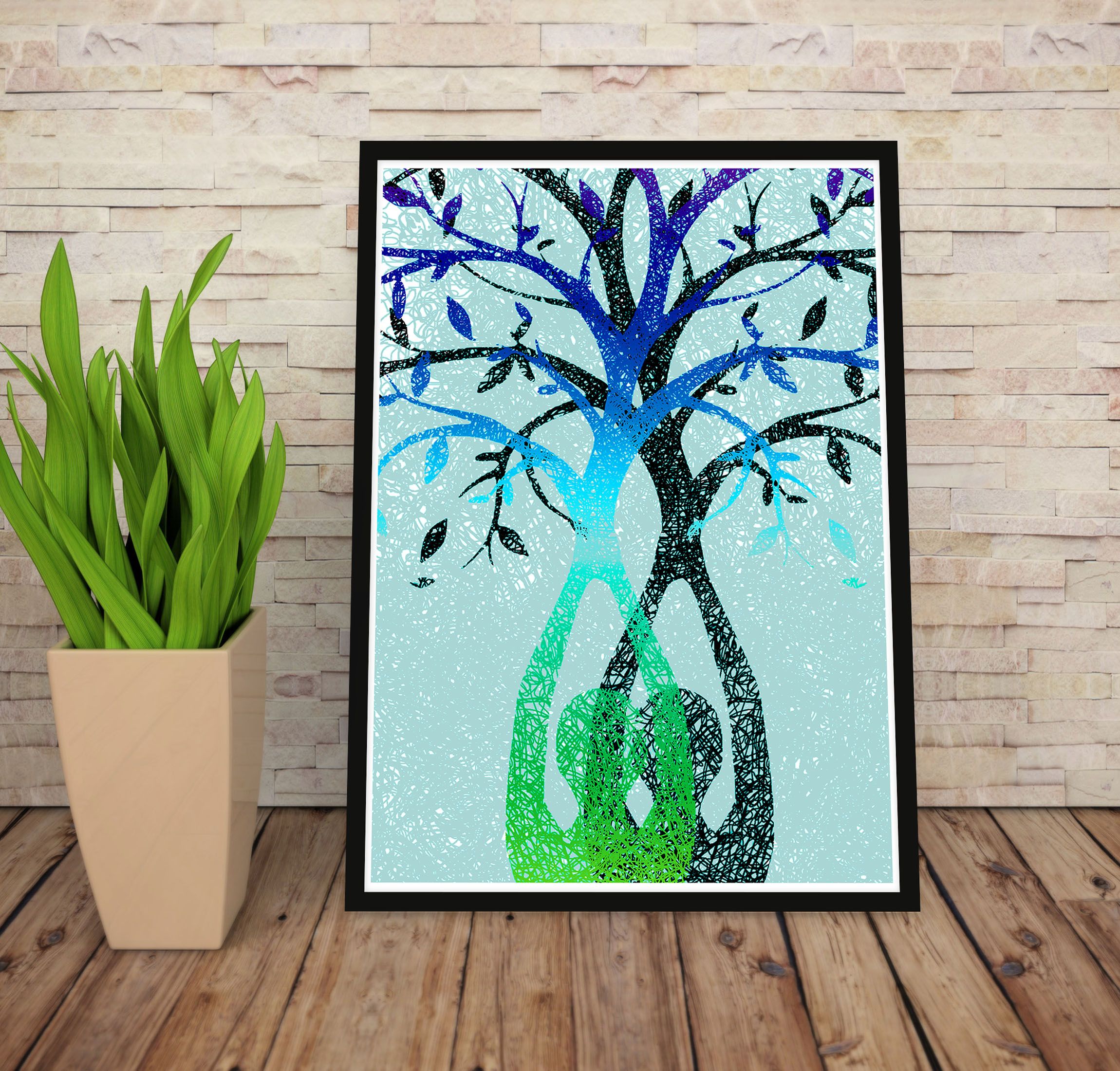Yoga Tree of Life Wall Decor Framed A3 all Art Poster Framed Black Poster A4 Size Quote Never Give up