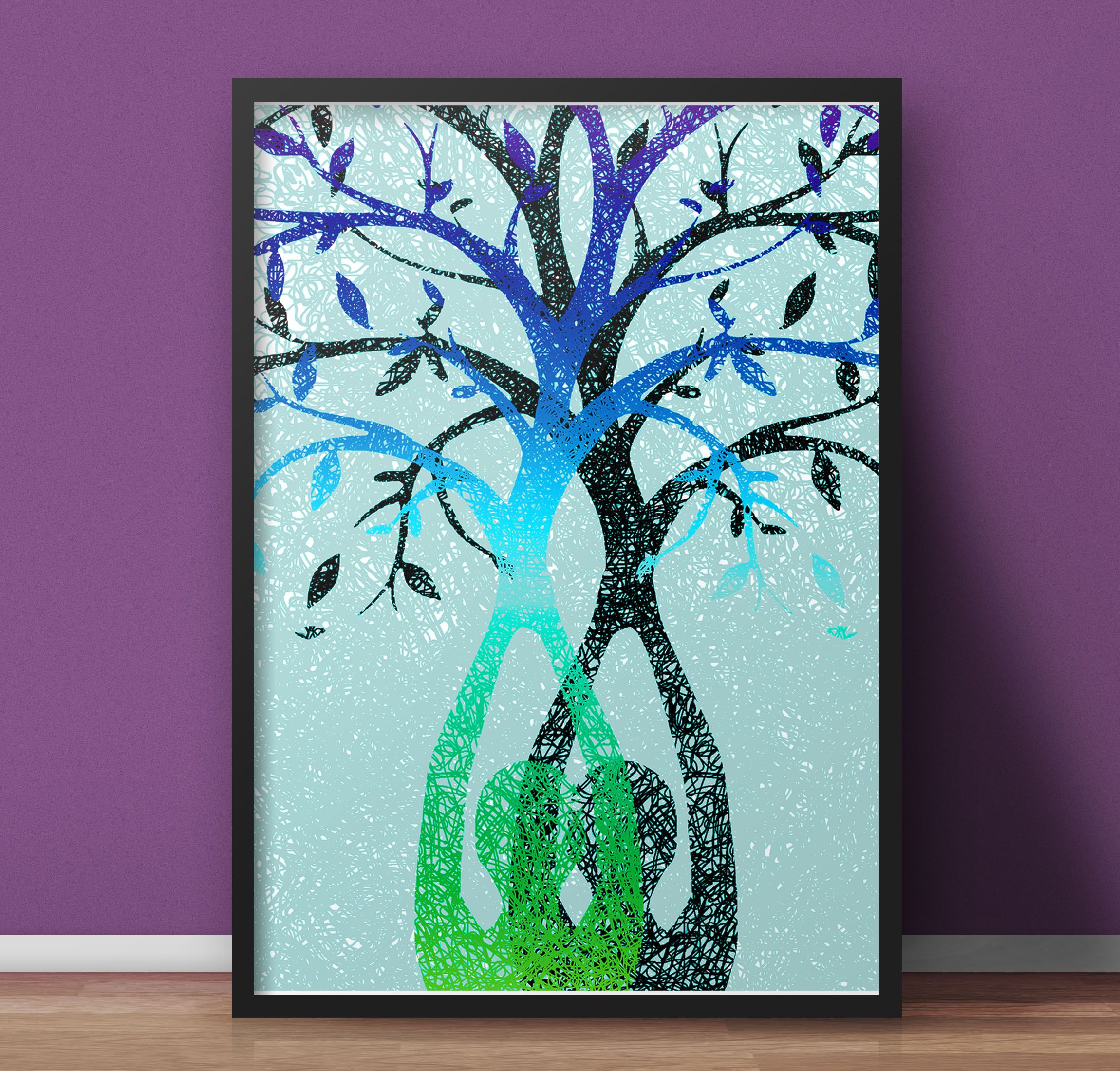 Yoga Tree of Life Wall Decor Framed A3 all Art Poster Framed Black Poster A4 Size Quote Never Give up