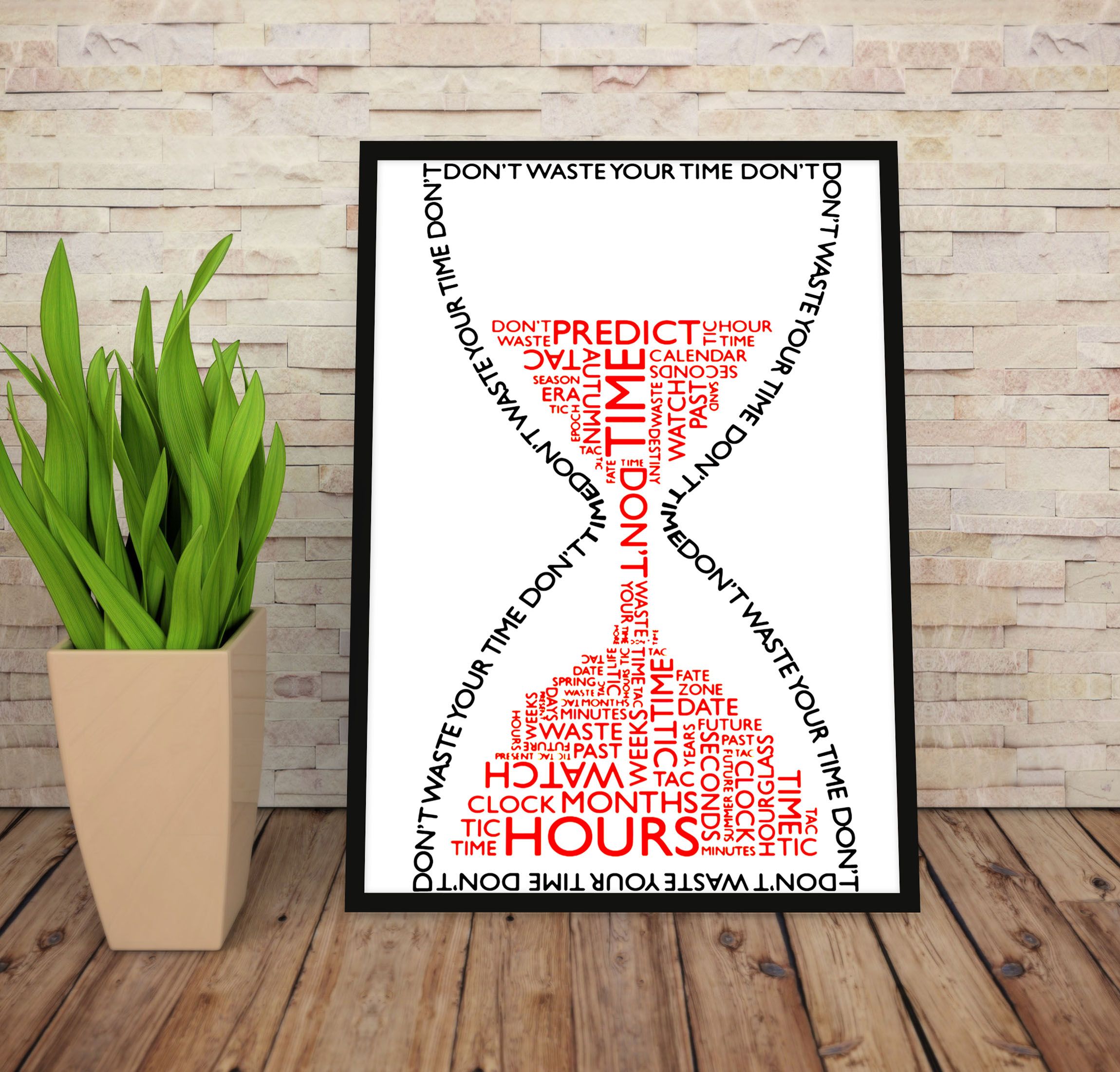 Encouraging Wall Art Decor Quote Ready to Hang Sand tTimer Hour Glass Theme Decorative Wall Art Decor Framed Black Frame Ready to Hang