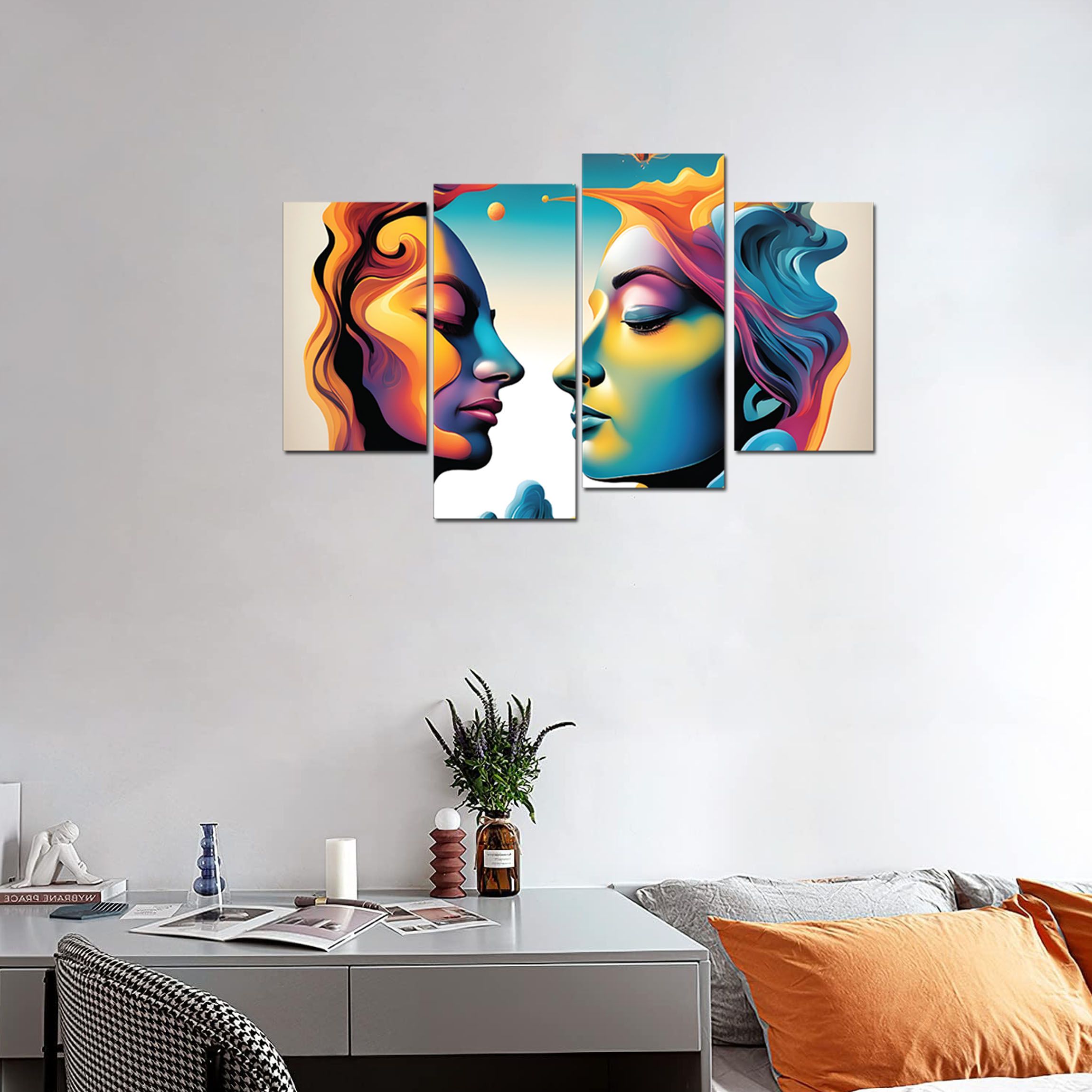 Lovers Kissing Wall Decor Canvas Printed Mural Ready to Hanfg Large Wall Art Mounted on board- No Framing required