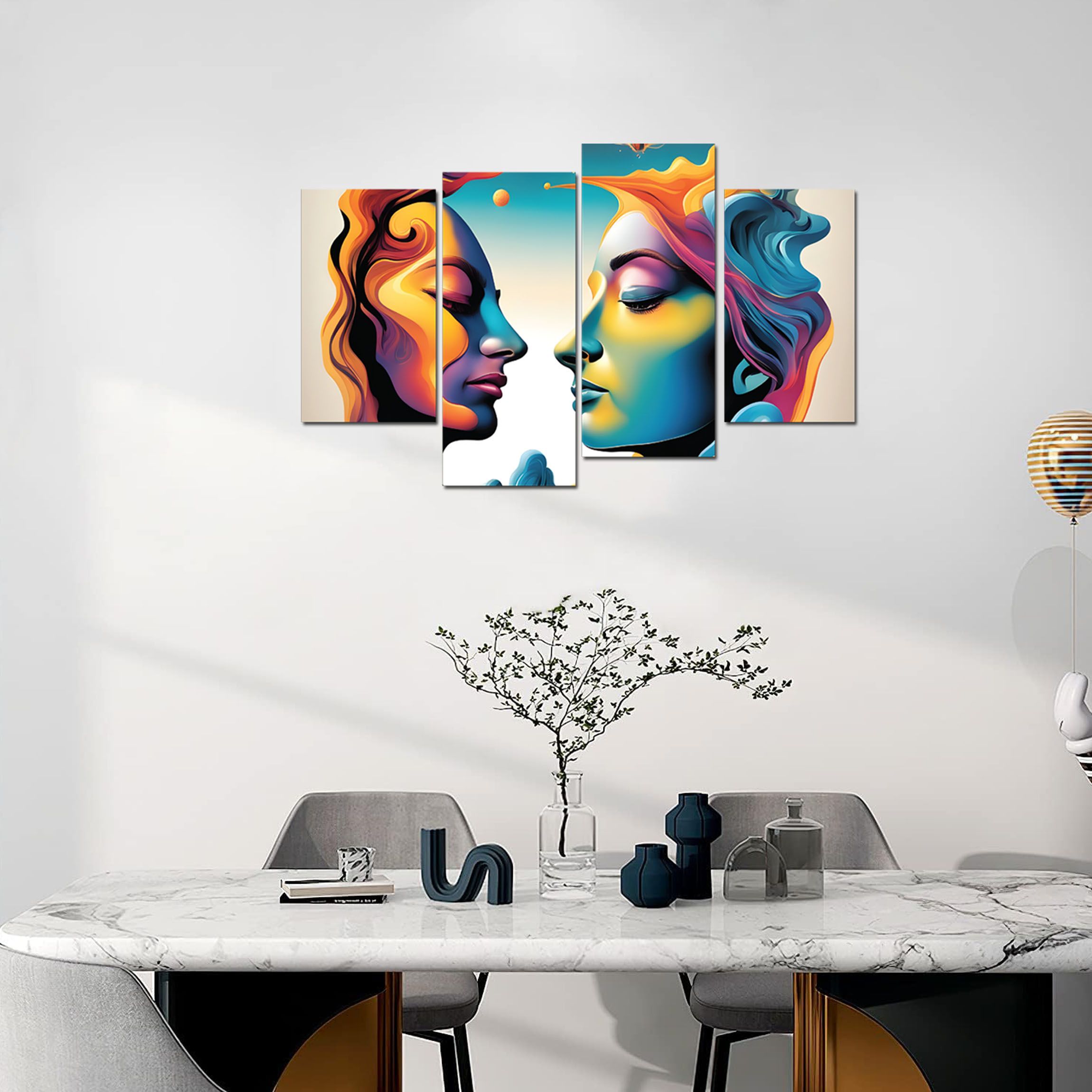 Lovers Kissing Wall Decor Canvas Printed Mural Ready to Hanfg Large Wall Art Mounted on board- No Framing required