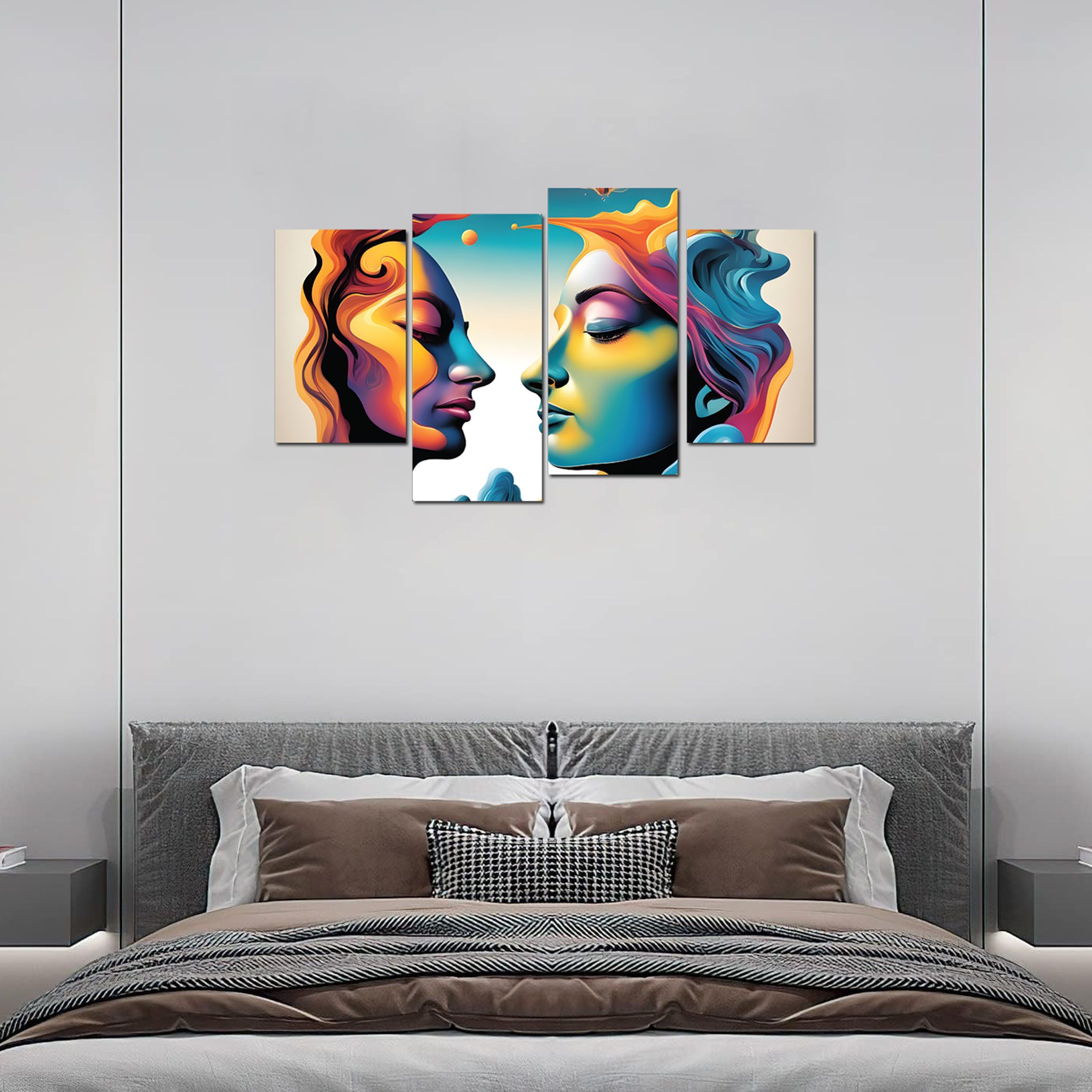 Lovers Kissing Wall Decor Canvas Printed Mural Ready to Hanfg Large Wall Art Mounted on board- No Framing required