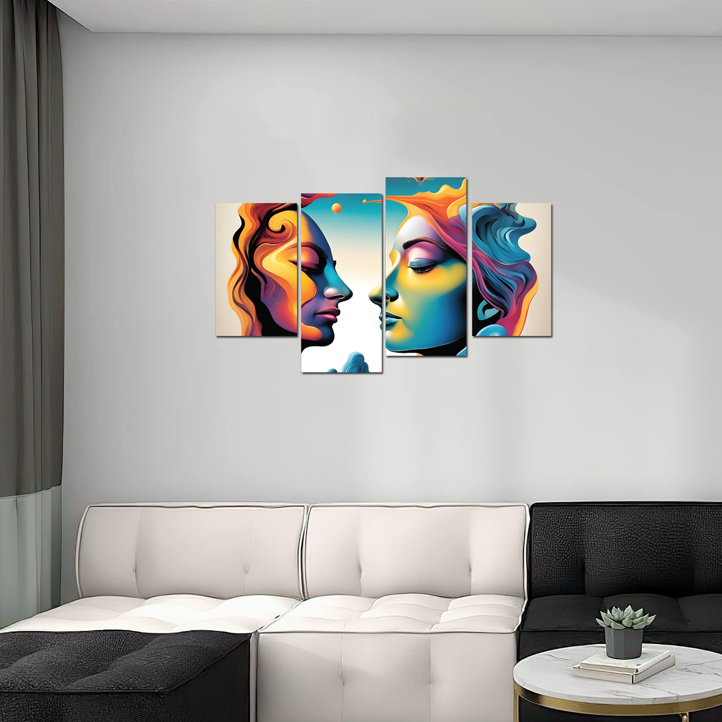 Lovers Kissing Wall Decor Canvas Printed Mural Ready to Hanfg Large Wall Art Mounted on board- No Framing required