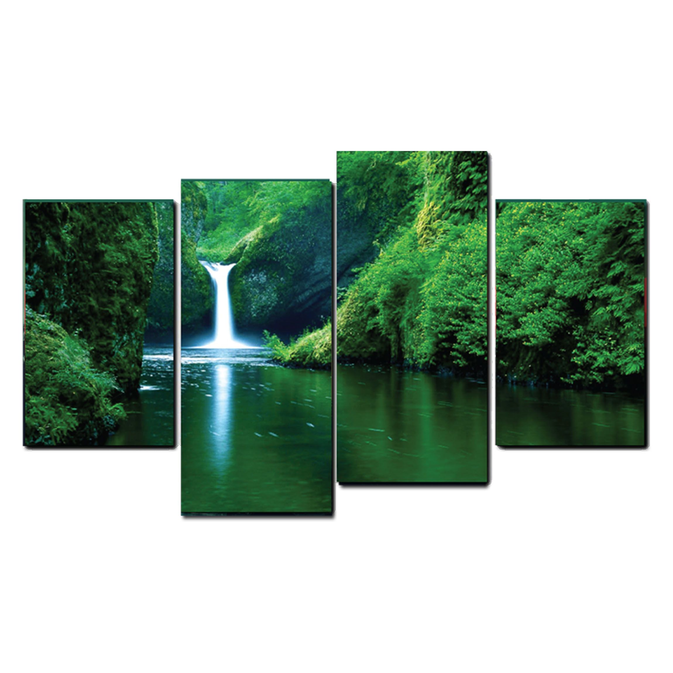 4 piece Wal Decor Wall Hanging Nature Picture with Waterfall Ready to Hanf, Printed Canvas mounted nunted on 5 mm thicj board with sickers othe baxk