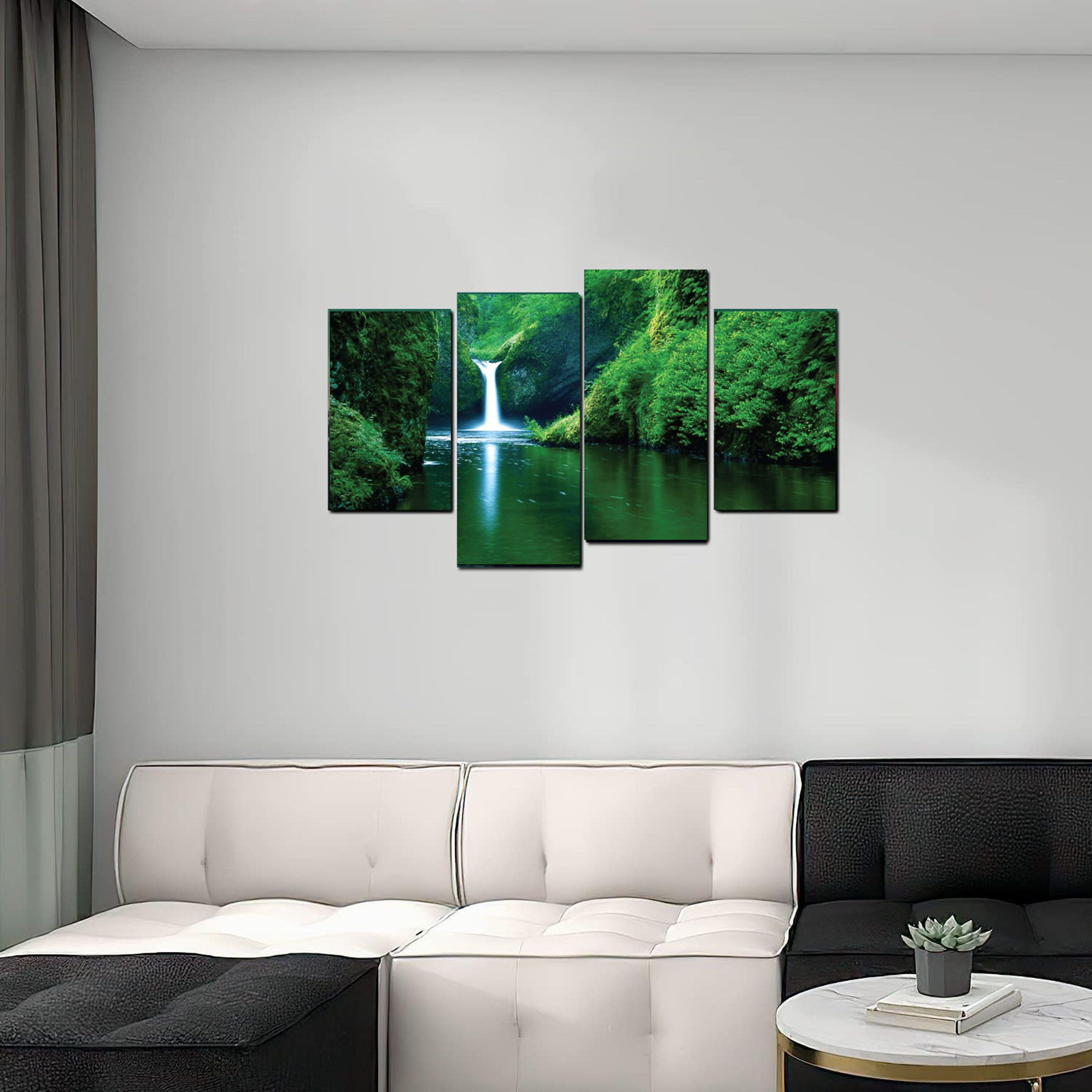 4 piece Wal Decor Wall Hanging Nature Picture with Waterfall Ready to Hanf, Printed Canvas mounted nunted on 5 mm thicj board with sickers othe baxk