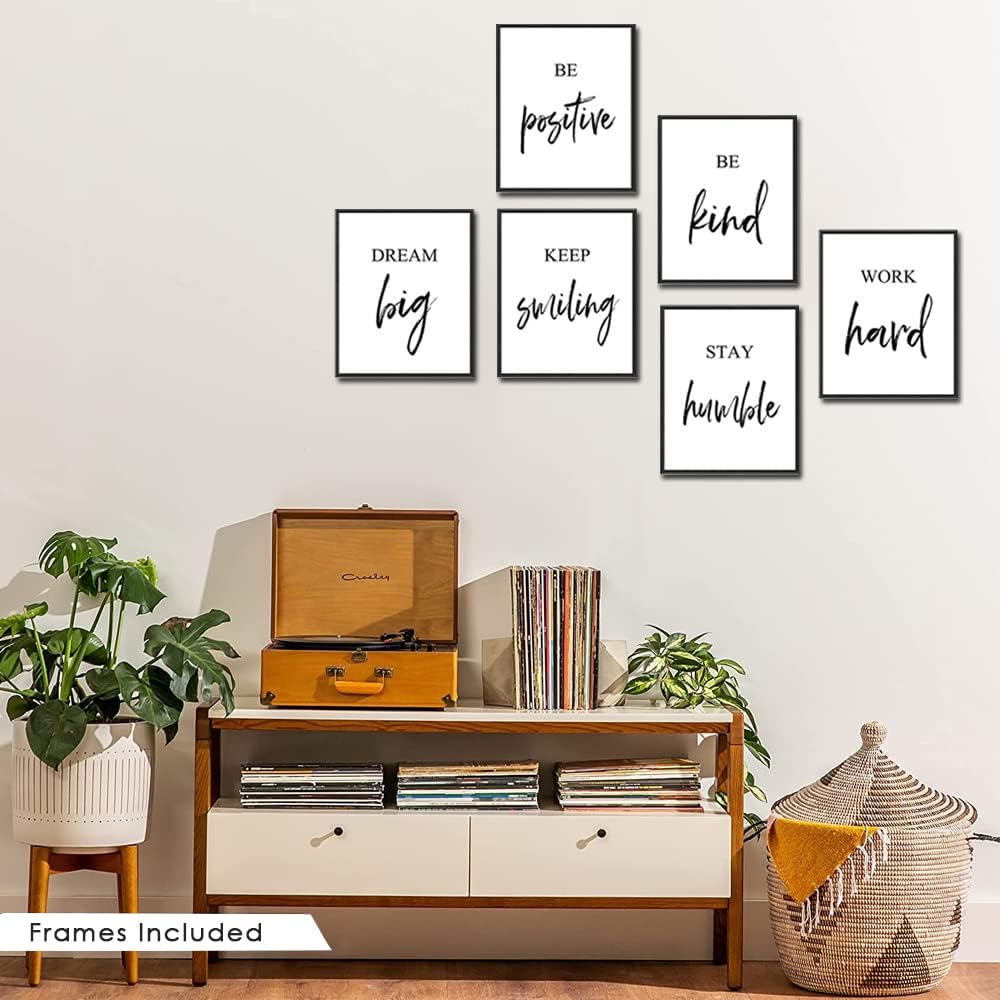 Set of 6 Inspirational Wall Art, Framed Motivational Canvas Wall Art Positive Quote for Living Room Bedroom Office, Stretched Ready to Hang (Set of 6, 8X10in, Framed)