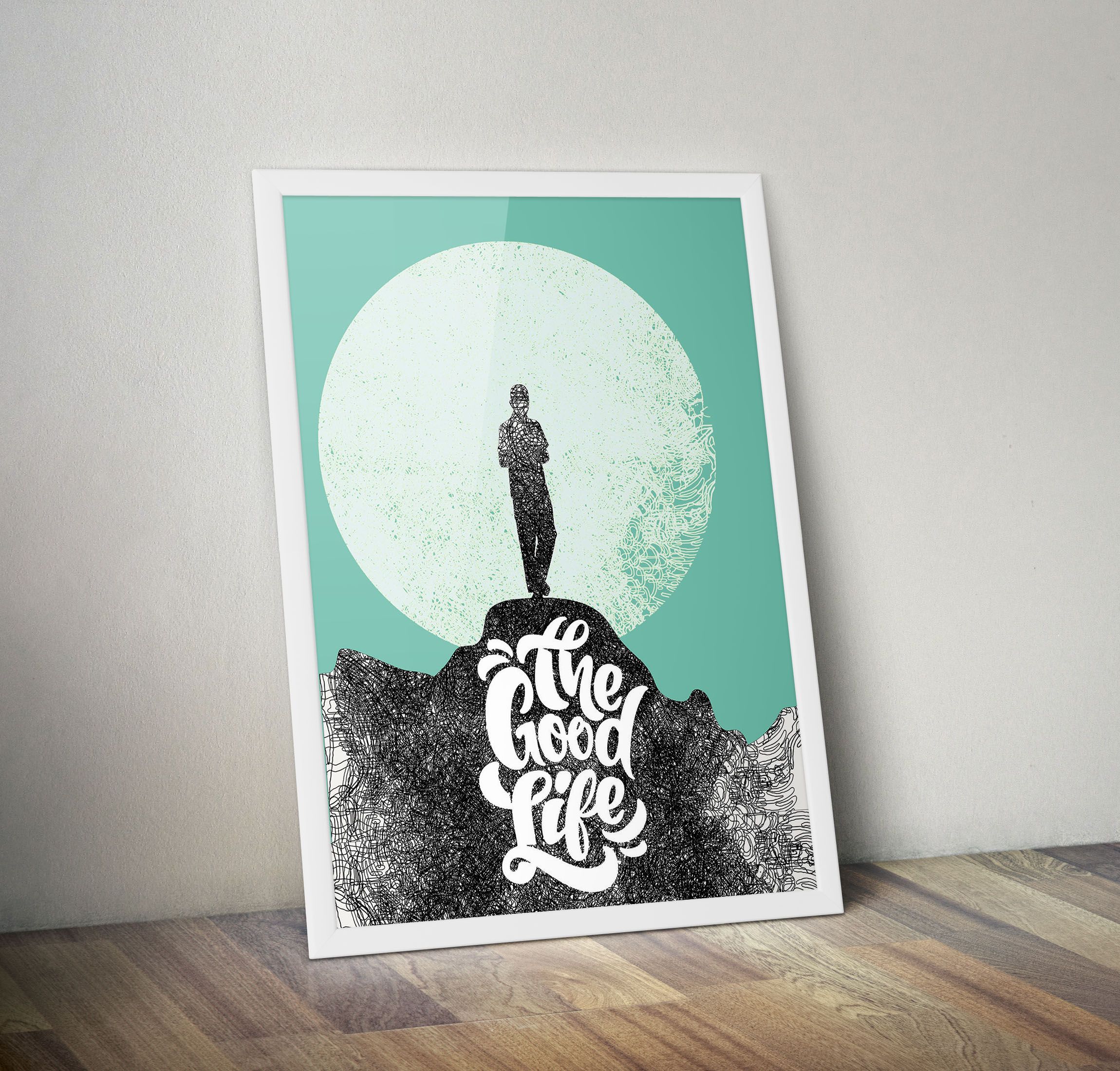 Framed Wall Art Posters with Quotes- Motivational Wall Decor quotes- Large A3 Size- Believe in Yourself, Never Give Up, No Limits, Green Background White Framed Poster- Birthday Gift, gifts for Him,