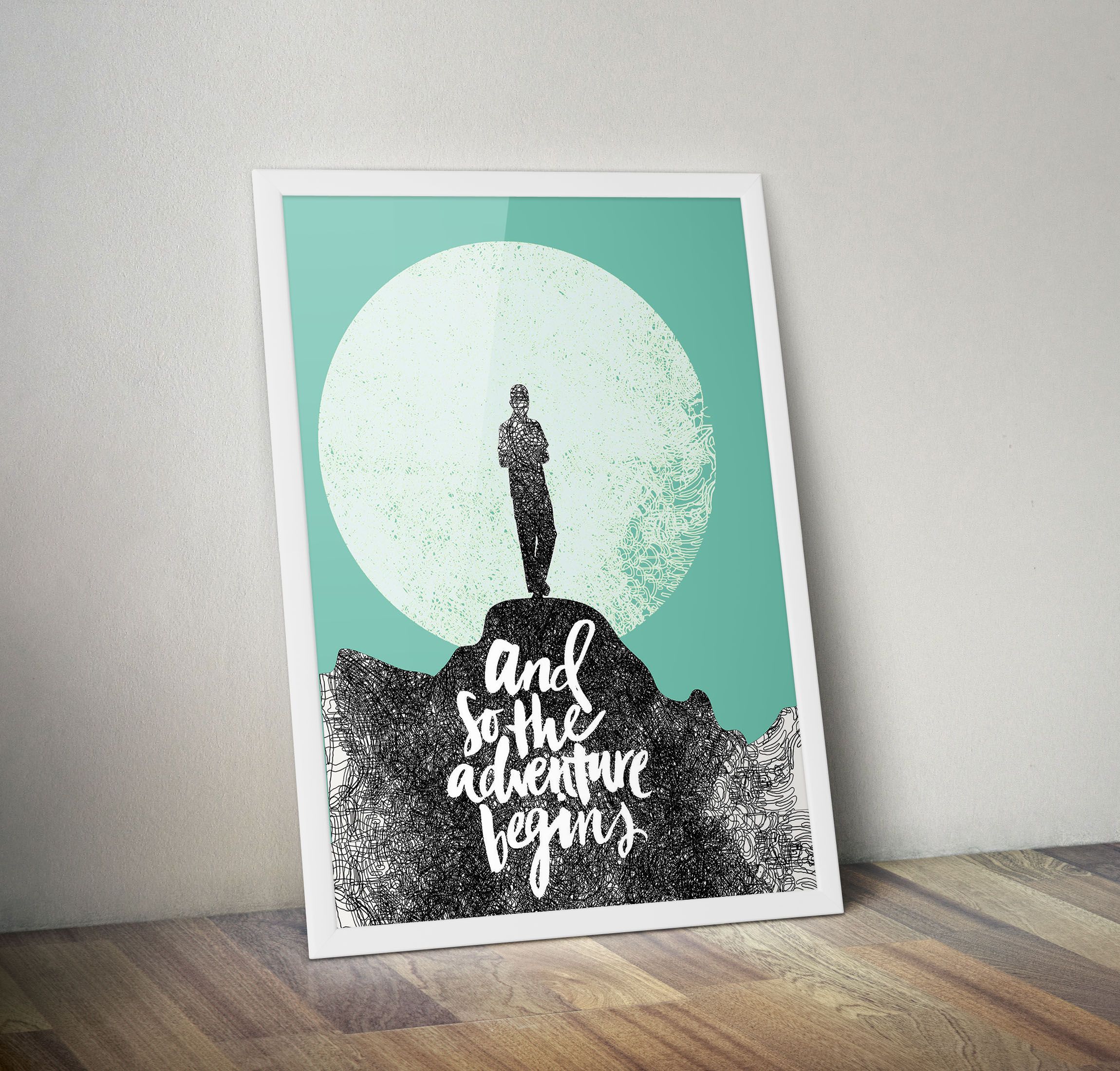 Framed Wall Art Posters with Quotes- Motivational Wall Decor quotes- Large A3 Size- Believe in Yourself, Never Give Up, No Limits, Green Background White Framed Poster- Birthday Gift, gifts for Him,