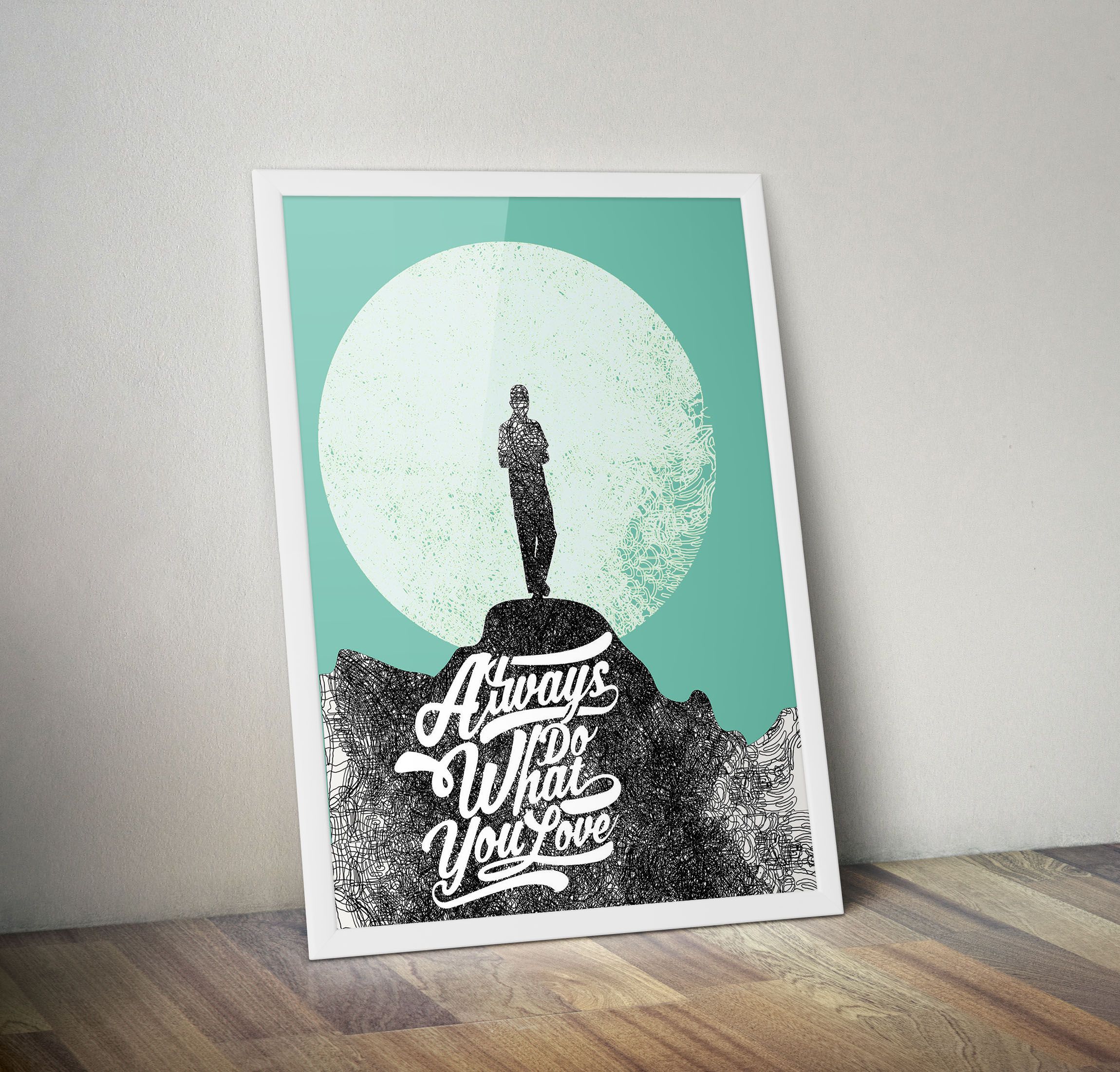 Framed Wall Art Posters with Quotes- Motivational Wall Decor quotes- Large A3 Size- Believe in Yourself, Never Give Up, No Limits, Green Background White Framed Poster- Birthday Gift, gifts for Him,