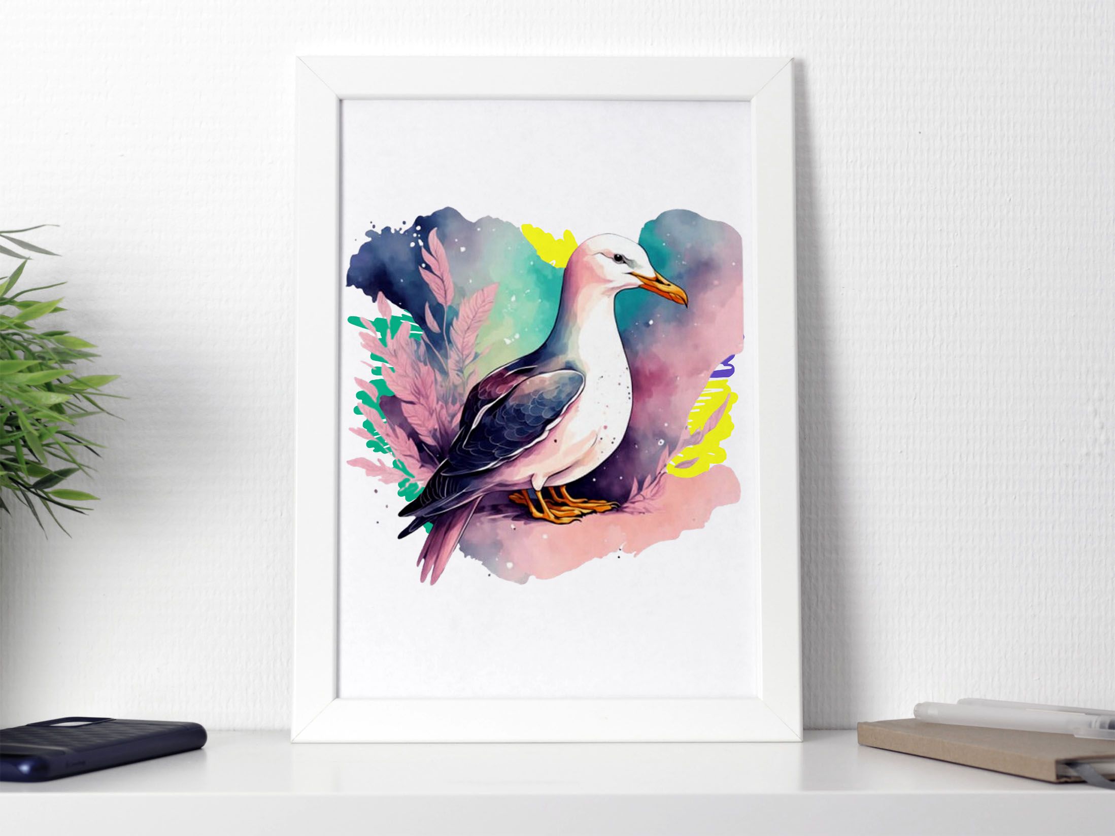 Modern Wall Art Decorations, Afro Woman Portrait Ready to hang, Colourful Kitty, SWhite Framed Colourful Wall Decor, Framed A4 Medium Size Posters Ready to Hang Home Decoration Nursery Kids Room Art