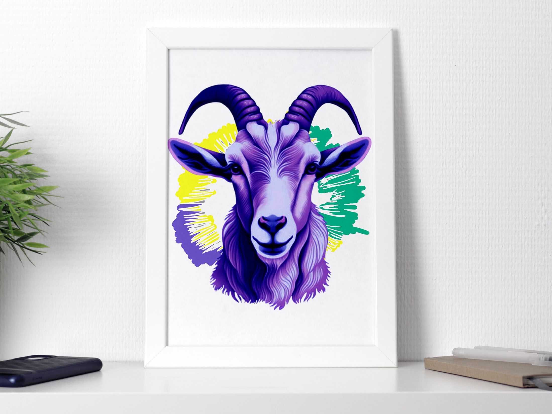 Modern Wall Art Decorations, Afro Woman Portrait Ready to hang, Colourful Kitty, SWhite Framed Colourful Wall Decor, Framed A4 Medium Size Posters Ready to Hang Home Decoration Nursery Kids Room Art