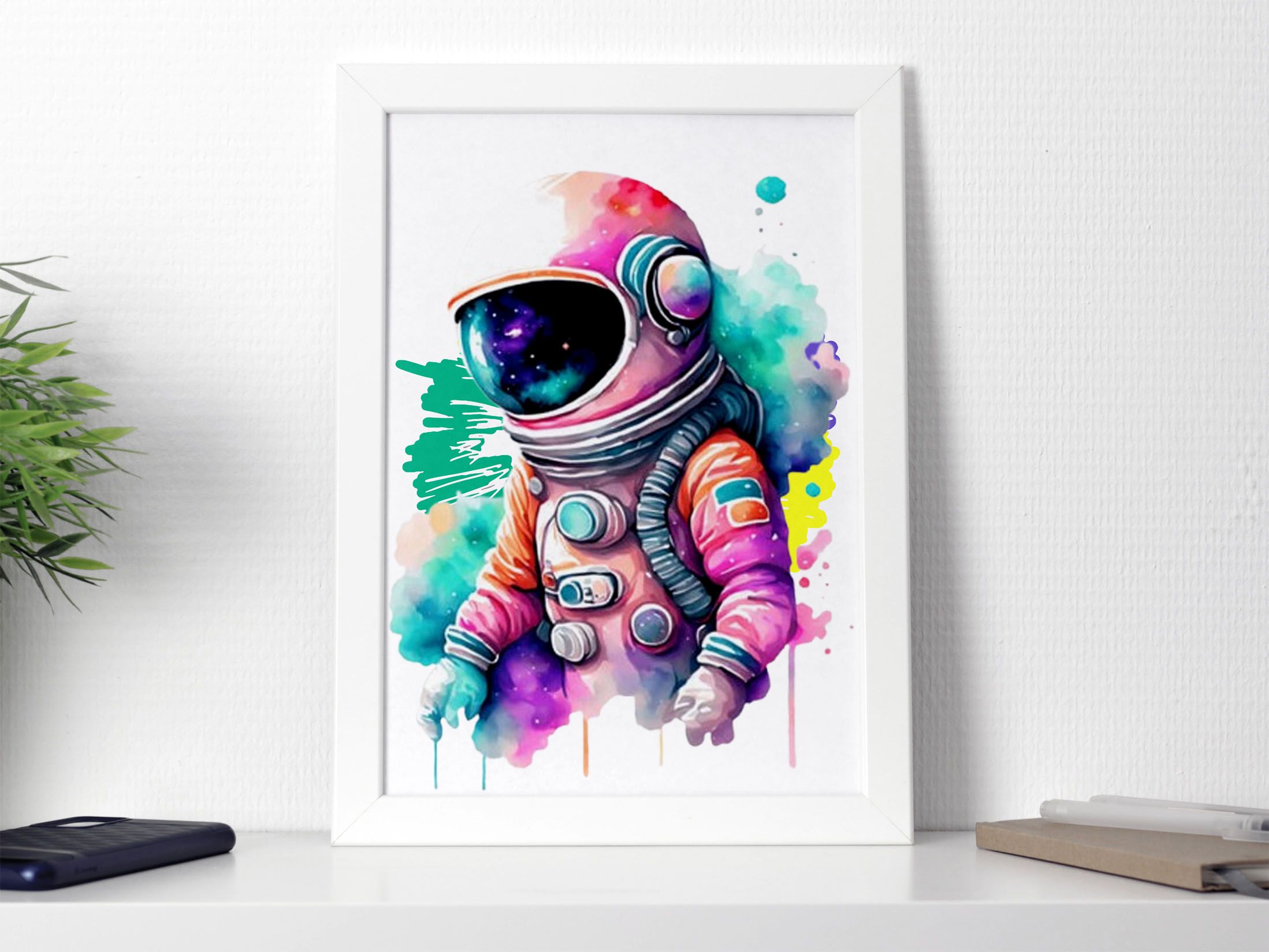 Modern Wall Art Decorations, Afro Woman Portrait Ready to hang, Colourful Kitty, SWhite Framed Colourful Wall Decor, Framed A4 Medium Size Posters Ready to Hang Home Decoration Nursery Kids Room Art