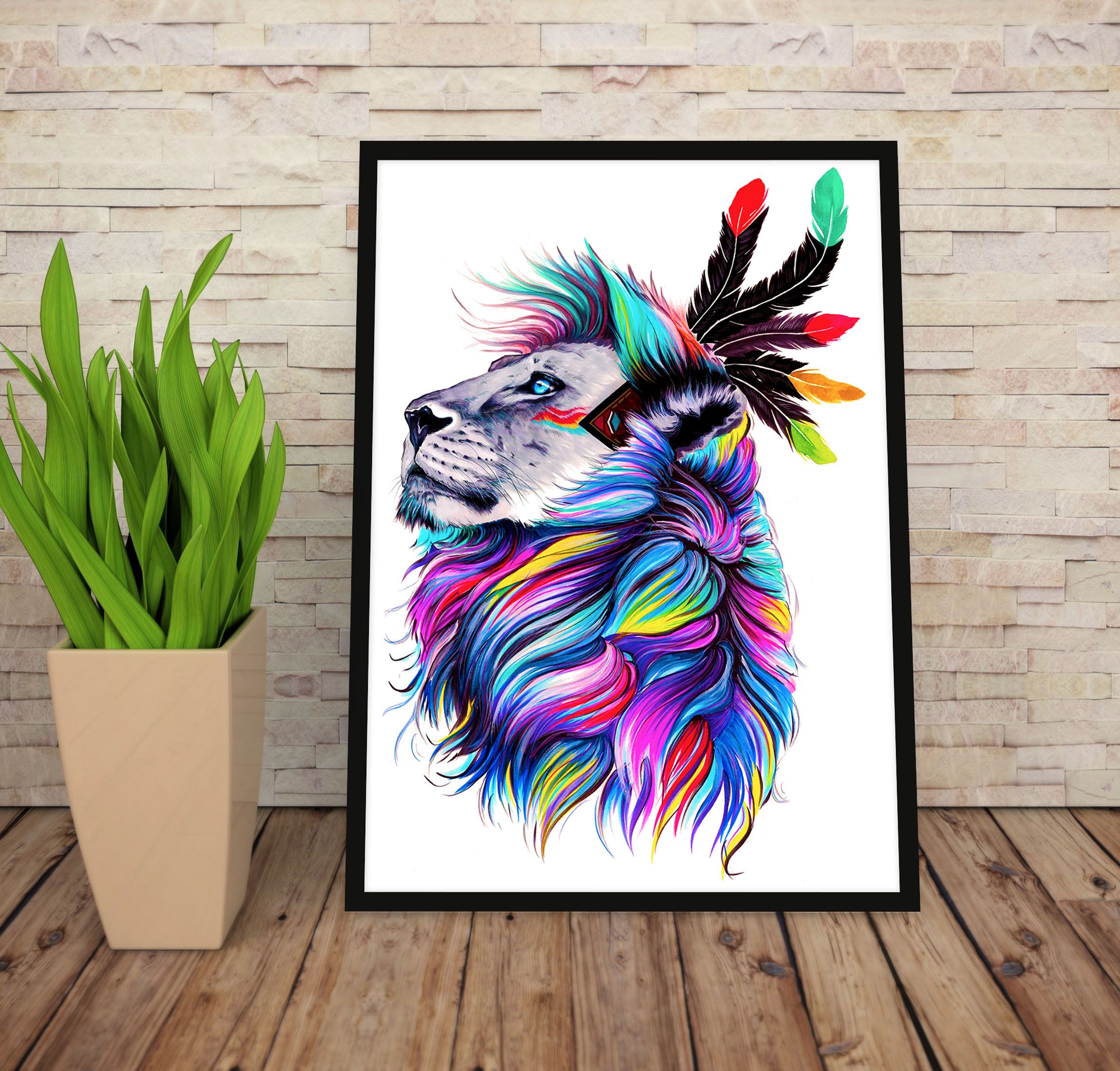 Watercolor Wildlife Wall Art – Black Framed Wood, A4 (9.5 x 11 in) with Unbreakable Glass | Ready to Hang | Reindeer & Lion Paintings | Stunning Home Decor at an Unbelievably Good Price