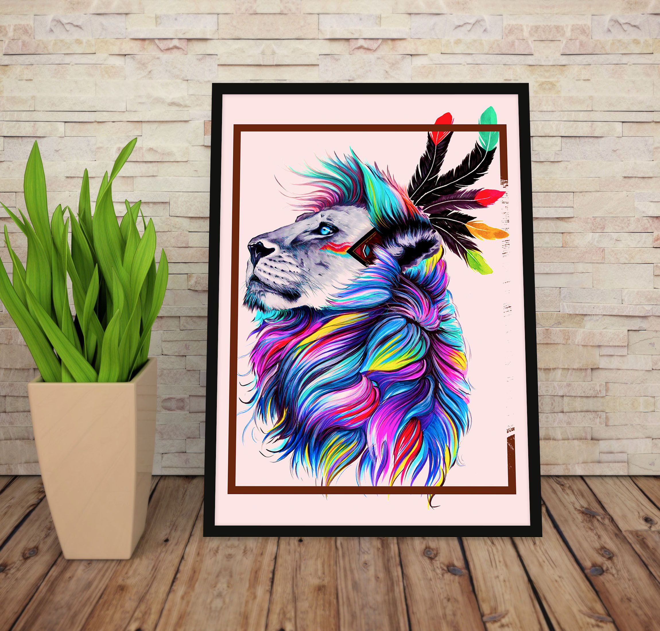 Watercolor Wildlife Wall Art – Black Framed Wood, A4 (9.5 x 11 in) with Unbreakable Glass | Ready to Hang | Reindeer & Lion Paintings | Stunning Home Decor at an Unbelievably Good Price