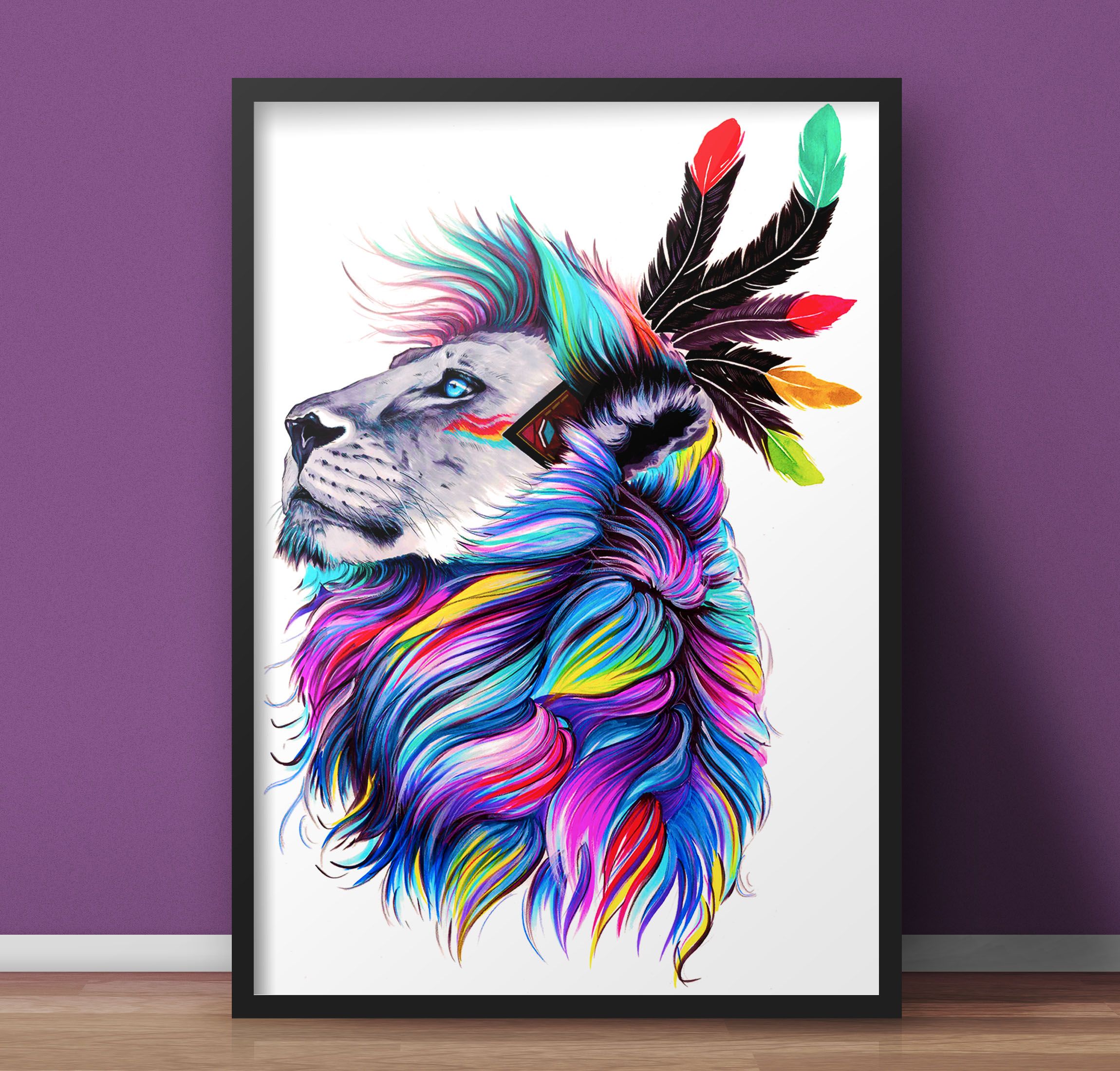 Watercolor Wildlife Wall Art – Black Framed Wood, A4 (9.5 x 11 in) with Unbreakable Glass | Ready to Hang | Reindeer & Lion Paintings | Stunning Home Decor at an Unbelievably Good Price