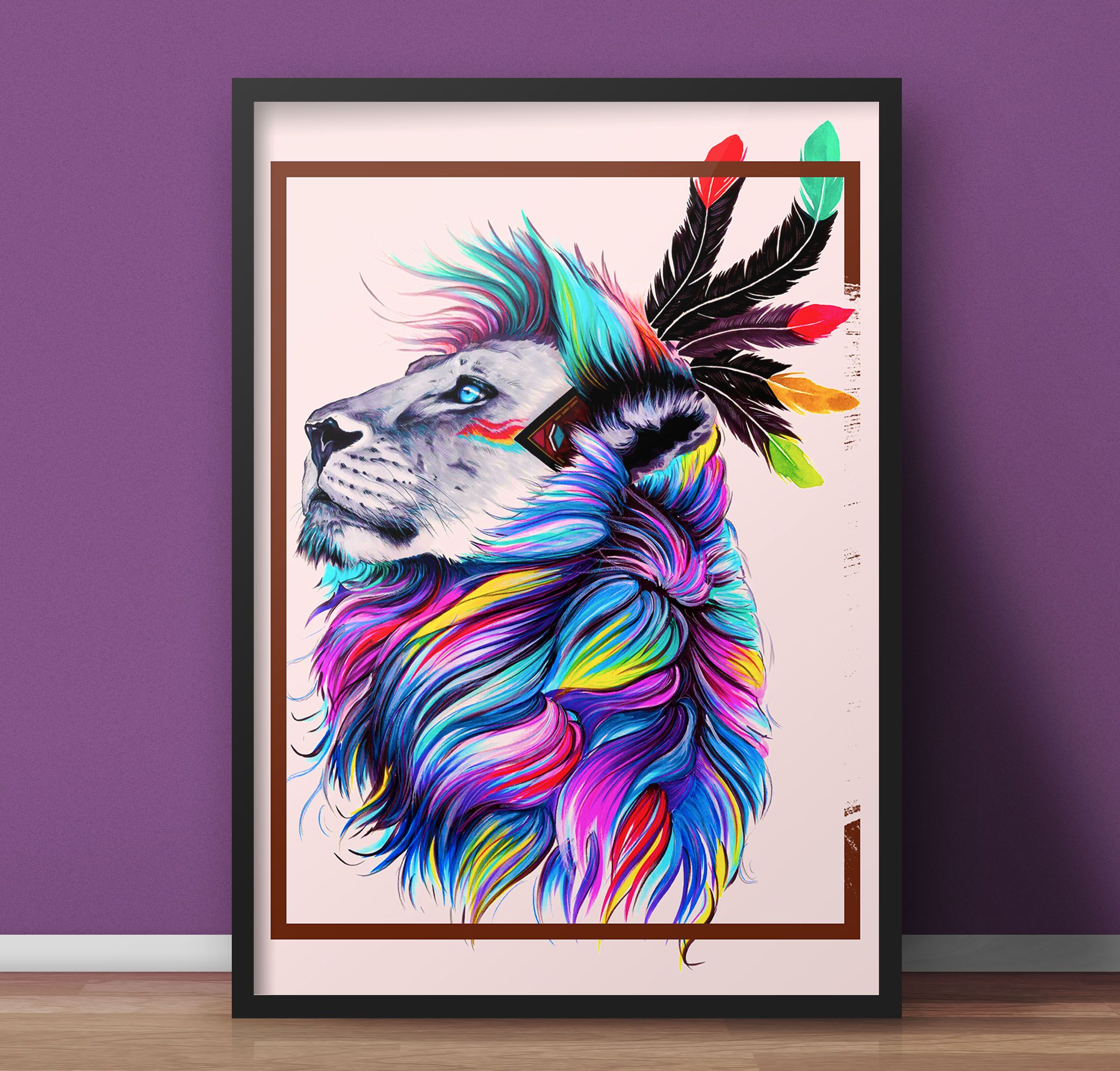 Watercolor Wildlife Wall Art – Black Framed Wood, A4 (9.5 x 11 in) with Unbreakable Glass | Ready to Hang | Reindeer & Lion Paintings | Stunning Home Decor at an Unbelievably Good Price